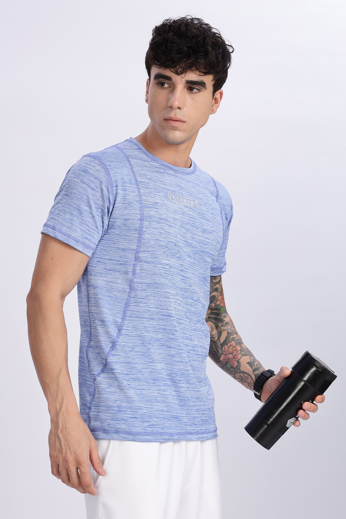 Men's Sky Blue Active Wear Half Sleeve T-shirt