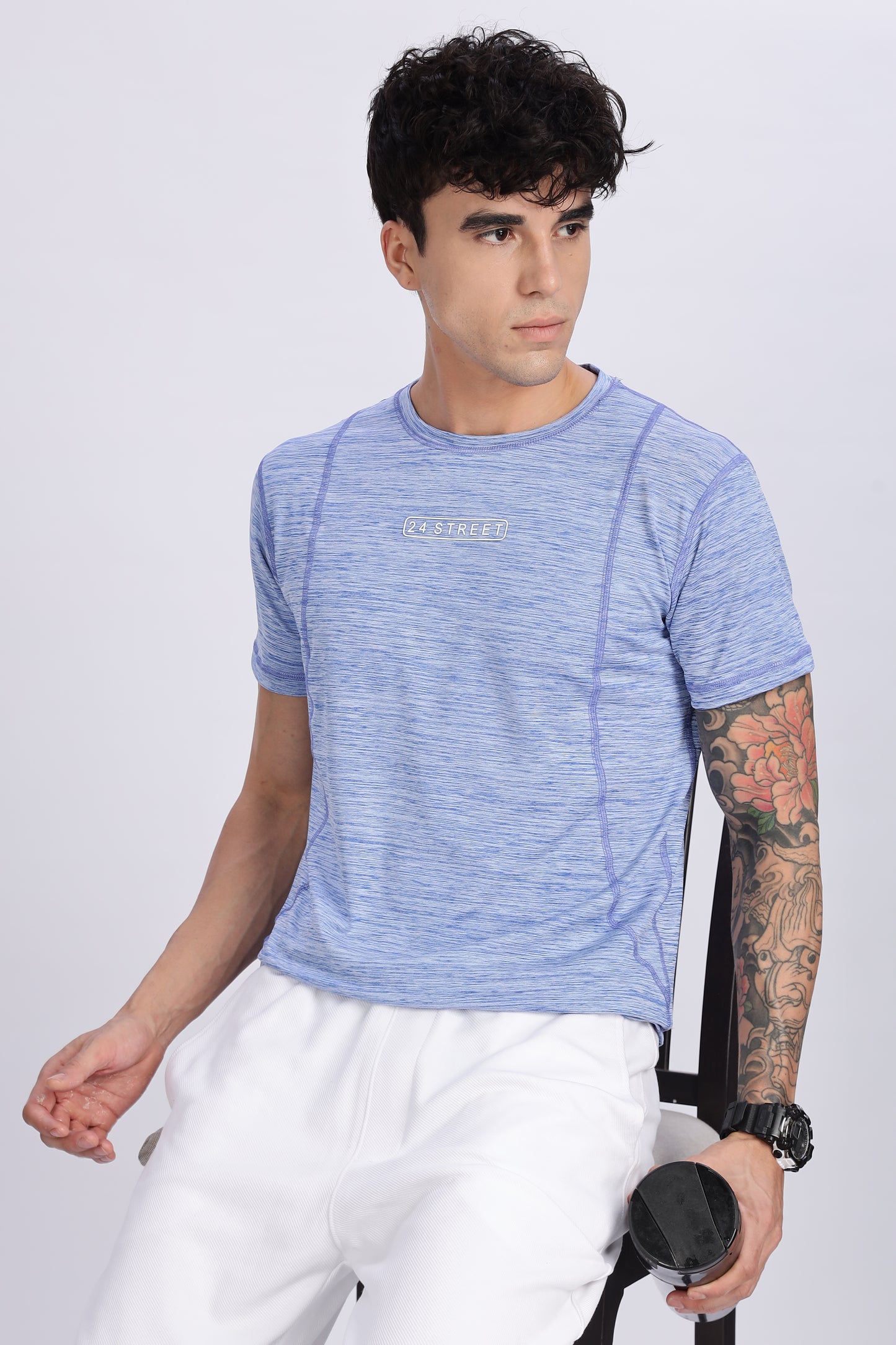 Men's Sky Blue Active Wear Half Sleeve T-shirt