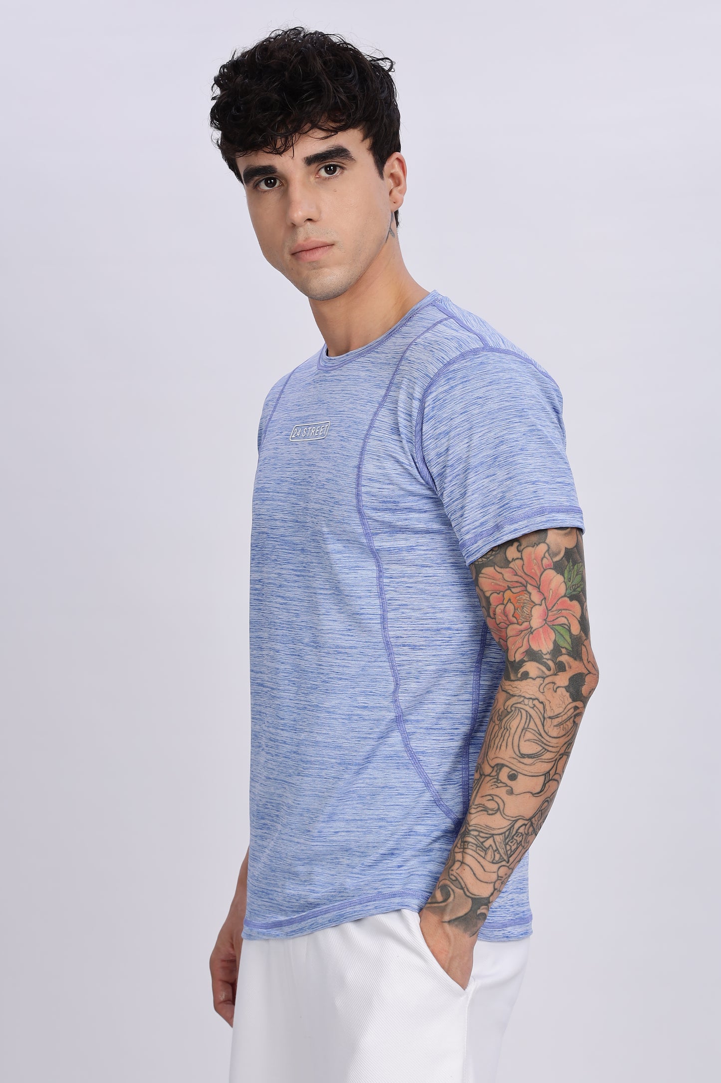 Men's Sky Blue Active Wear Half Sleeve T-shirt
