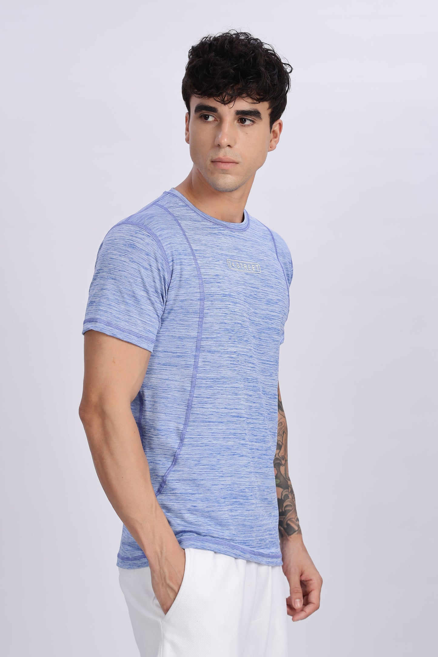 Men's Sky Blue Active Wear Half Sleeve T-shirt