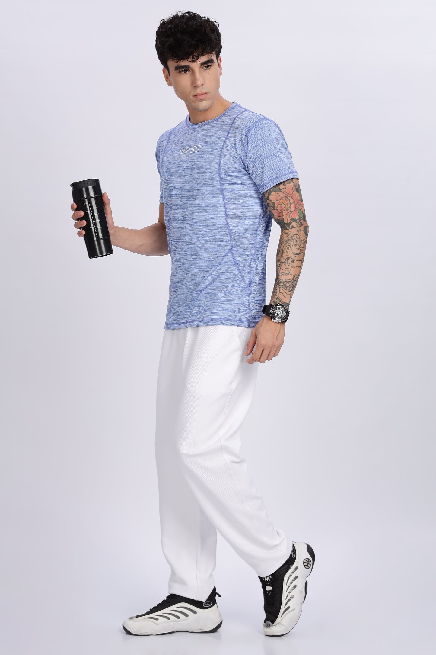 Men's Sky Blue Active Wear Half Sleeve T-shirt