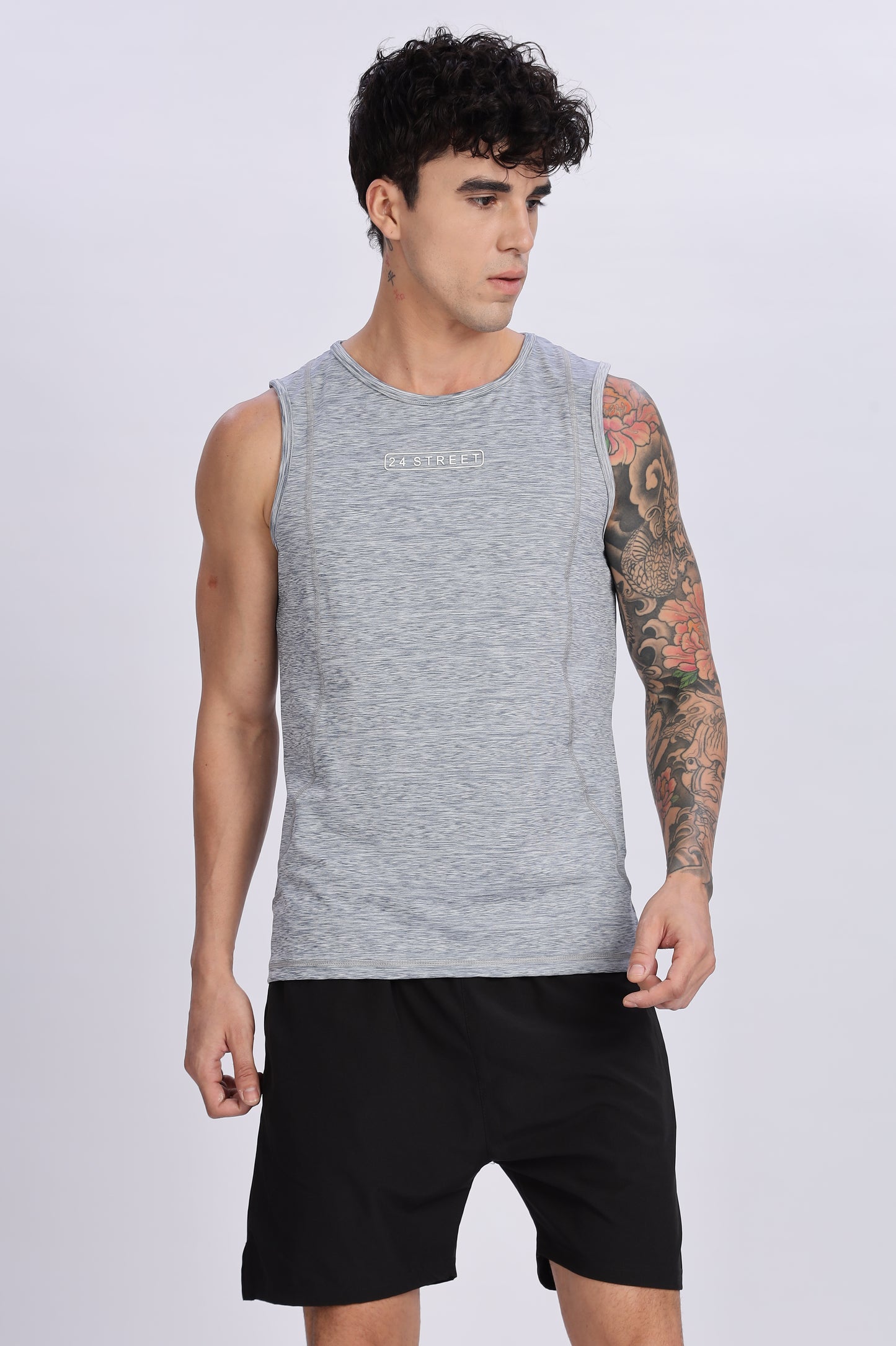 Men's Light Grey Active Wear SandoTshirt