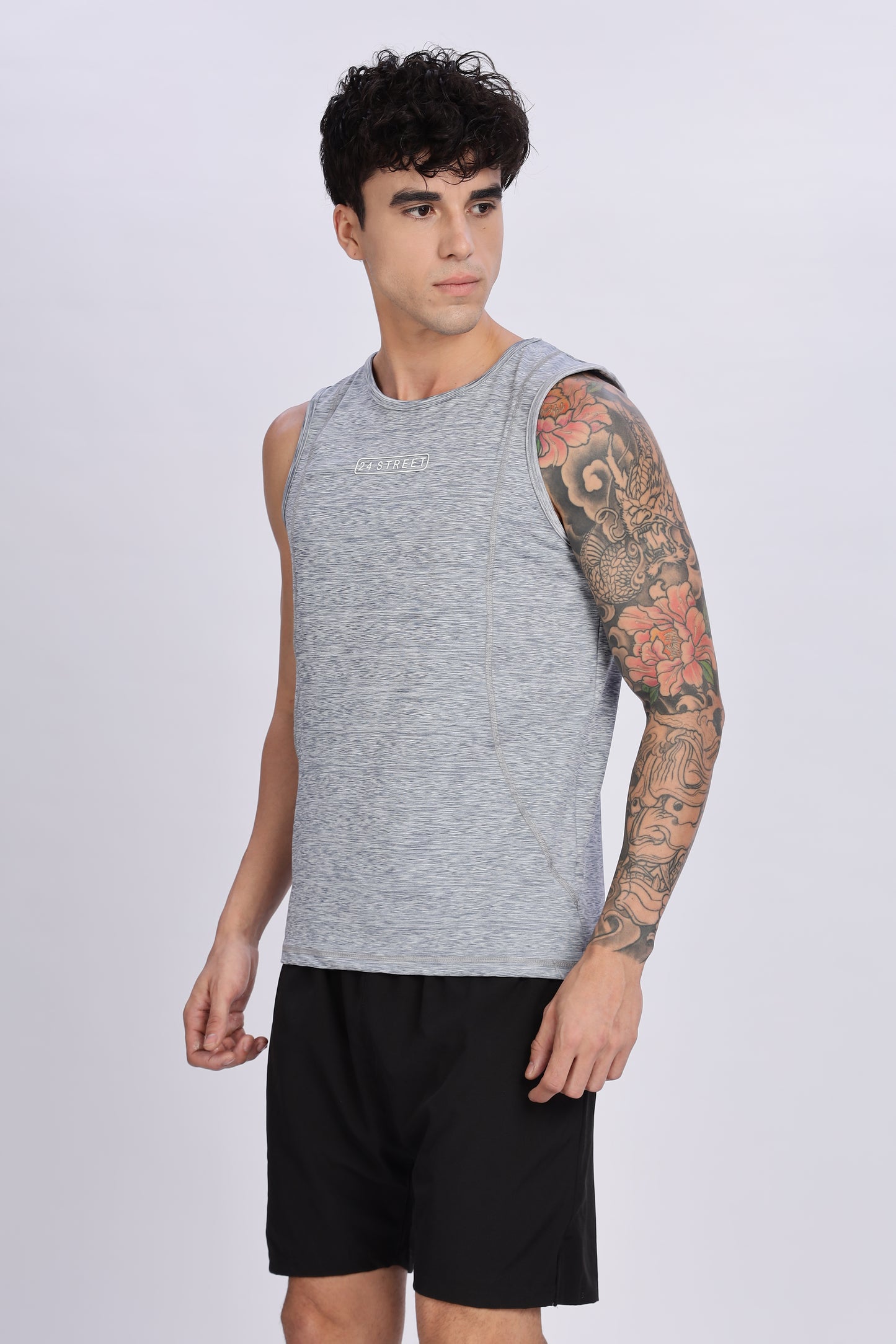 Men's Light Grey Active Wear SandoTshirt