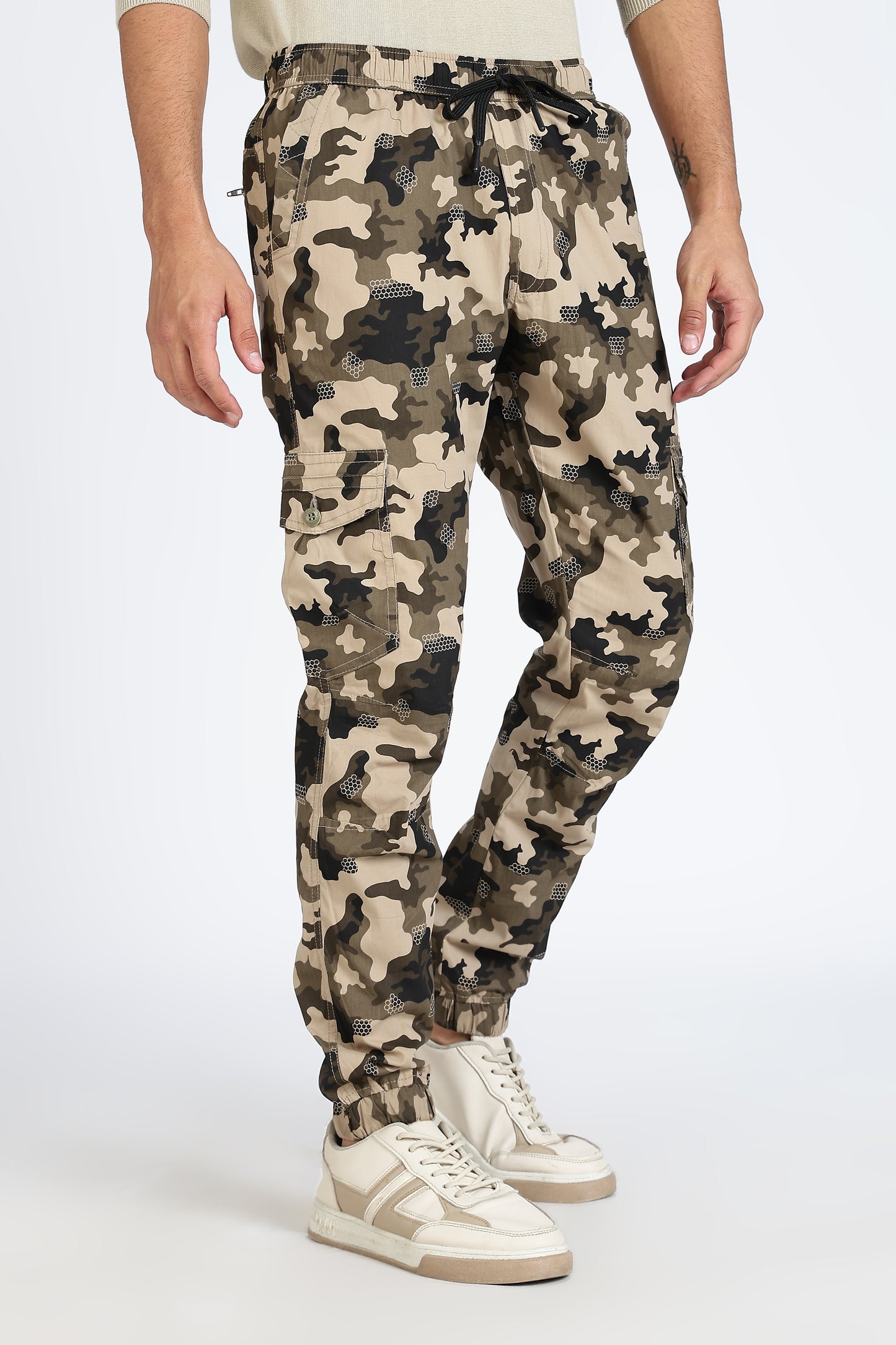 Men's Brown Dyanmic Motion Military Print Jogger Cotton