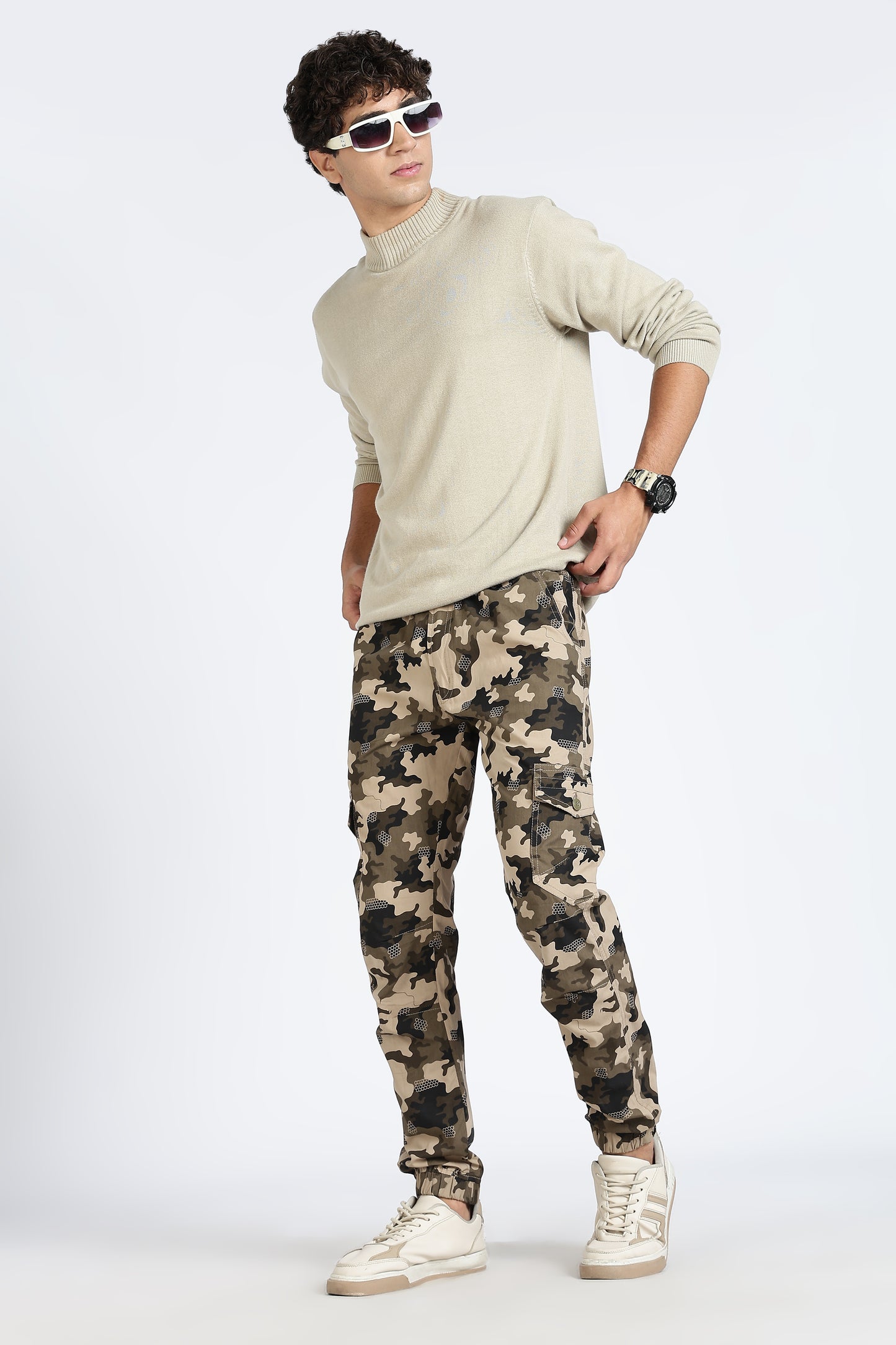 Men's Brown Dyanmic Motion Military Print Jogger Cotton