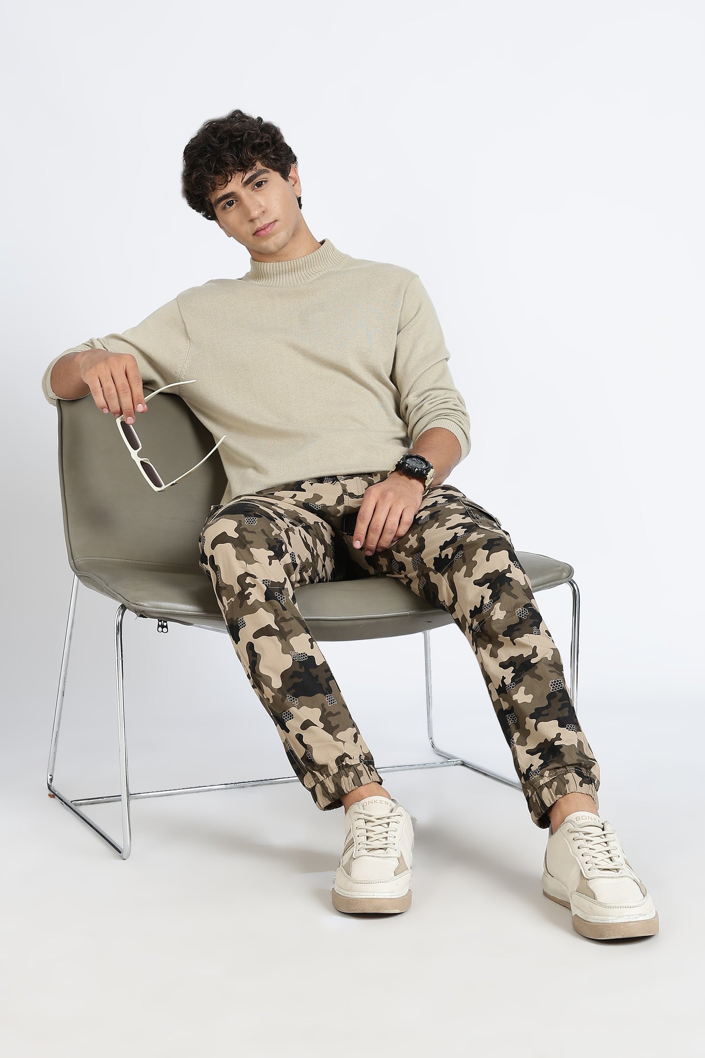 Men's Brown Dyanmic Motion Military Print Jogger Cotton