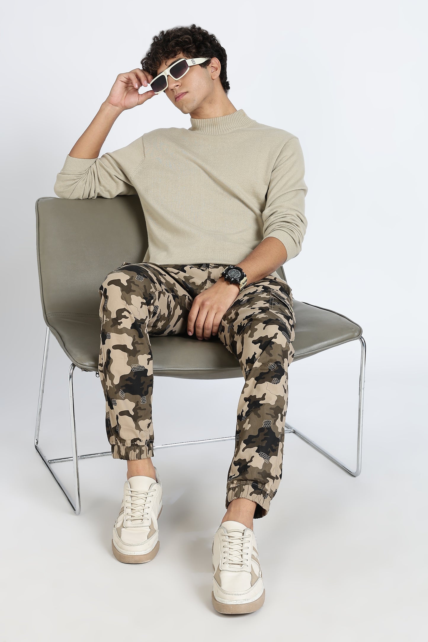 Men's Brown Dyanmic Motion Military Print Jogger Cotton