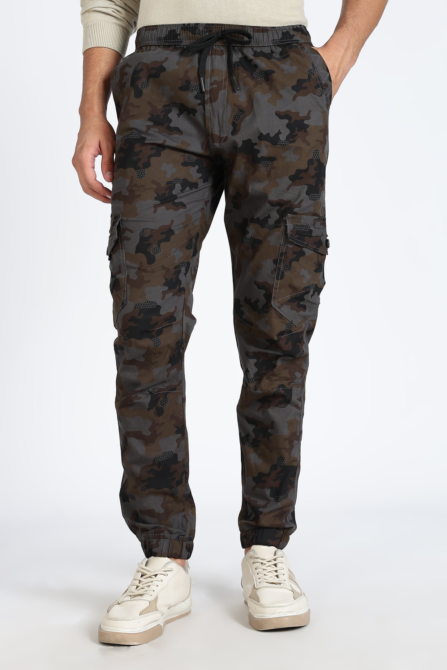 Men's Grey Dyanmic Motion Military Print Jogger Cotton