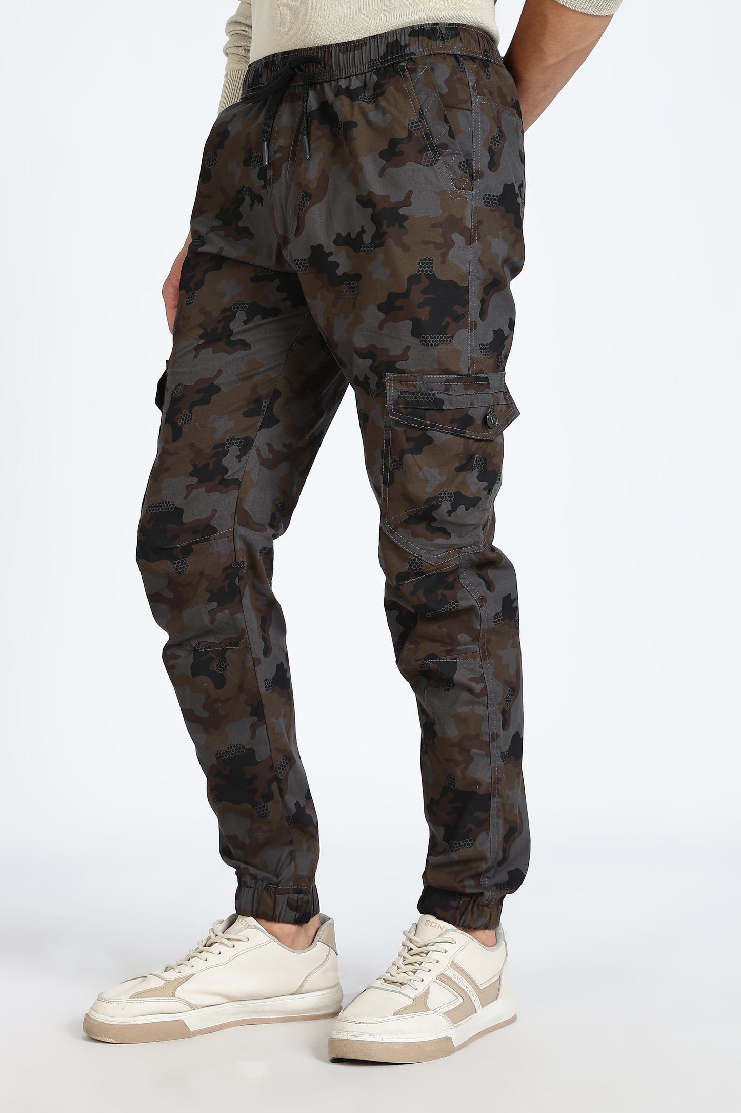 Men's Grey Dyanmic Motion Military Print Jogger Cotton