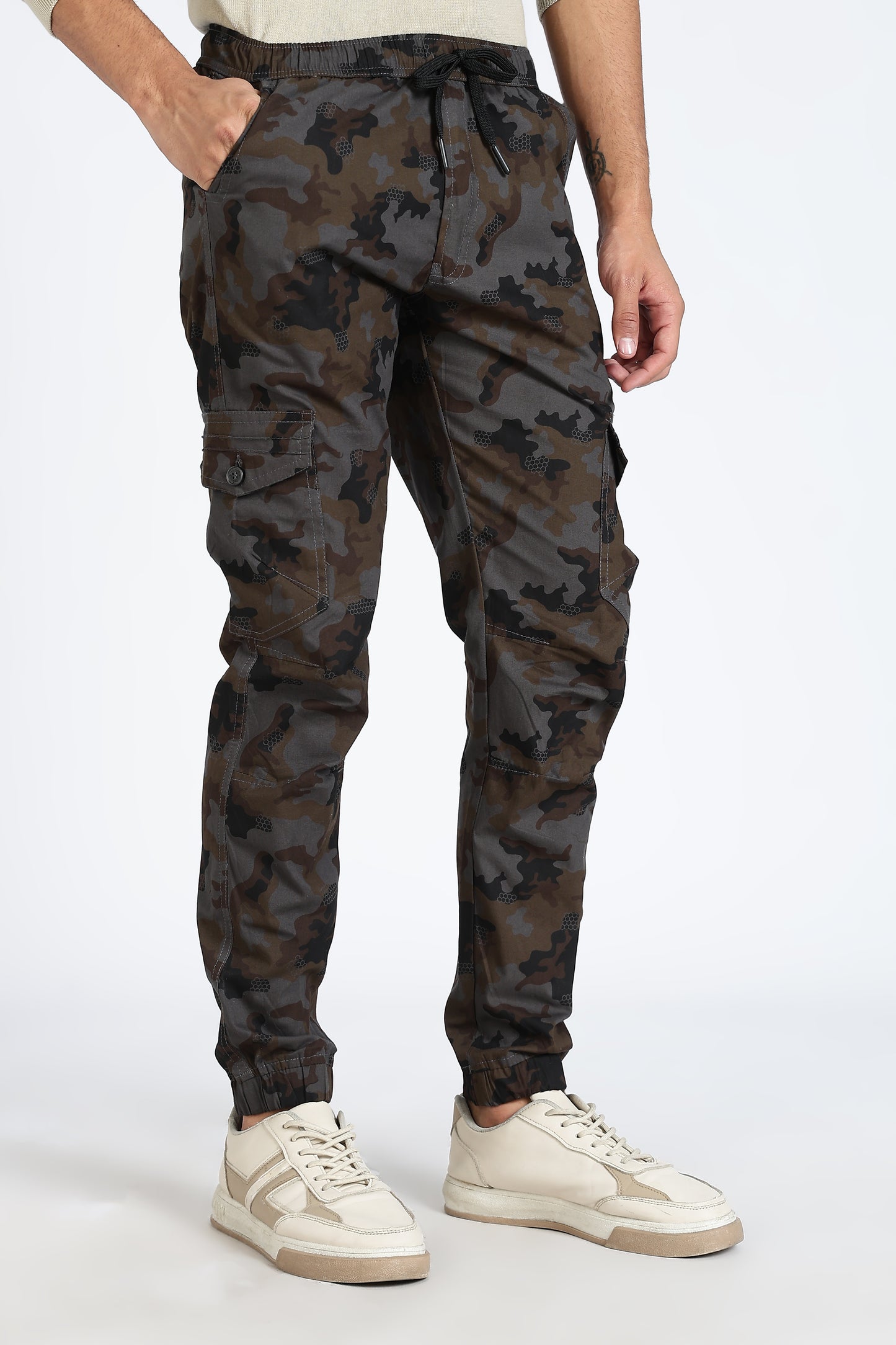 Men's Grey Dyanmic Motion Military Print Jogger Cotton