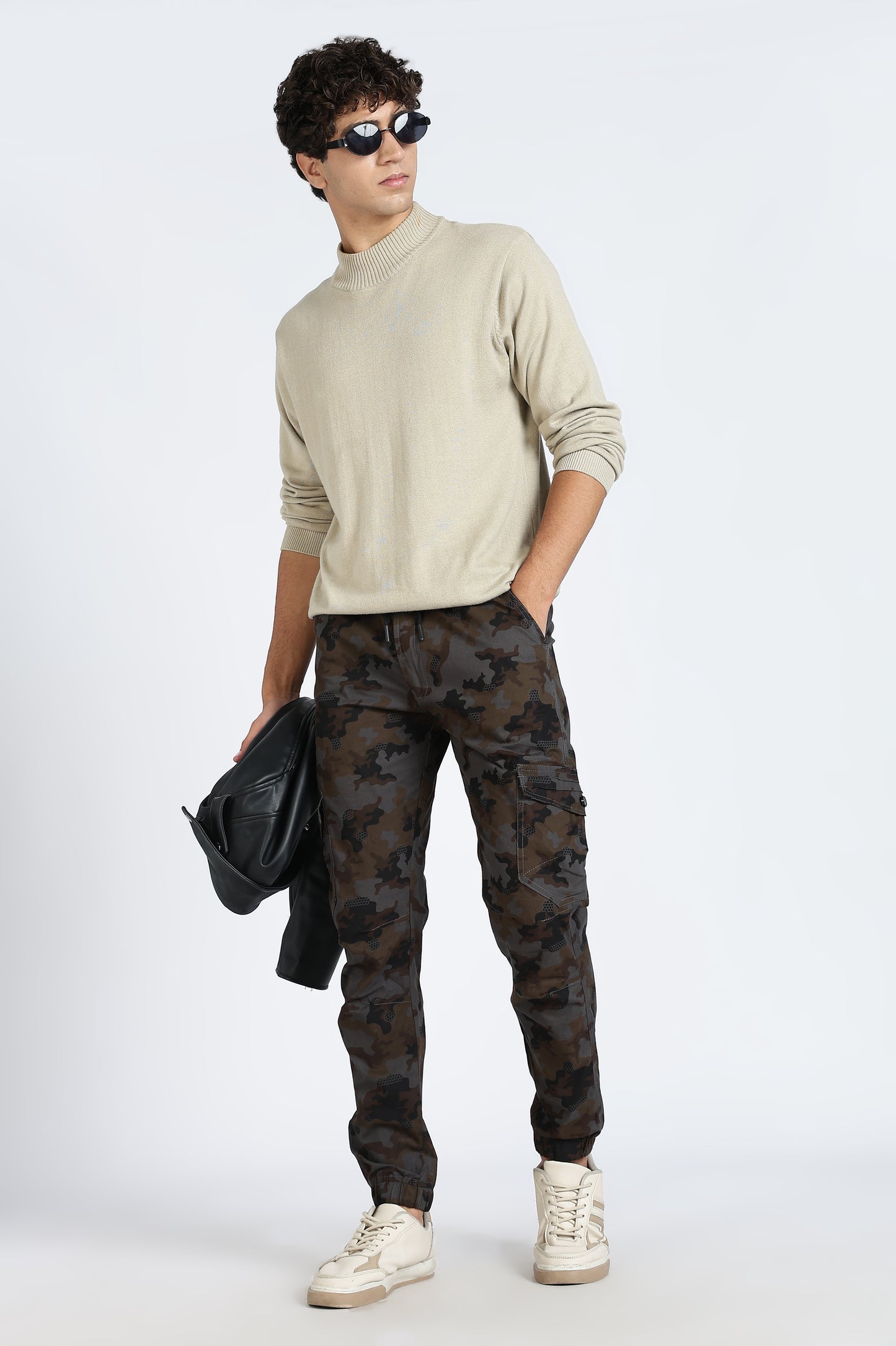 Men's Grey Dyanmic Motion Military Print Jogger Cotton