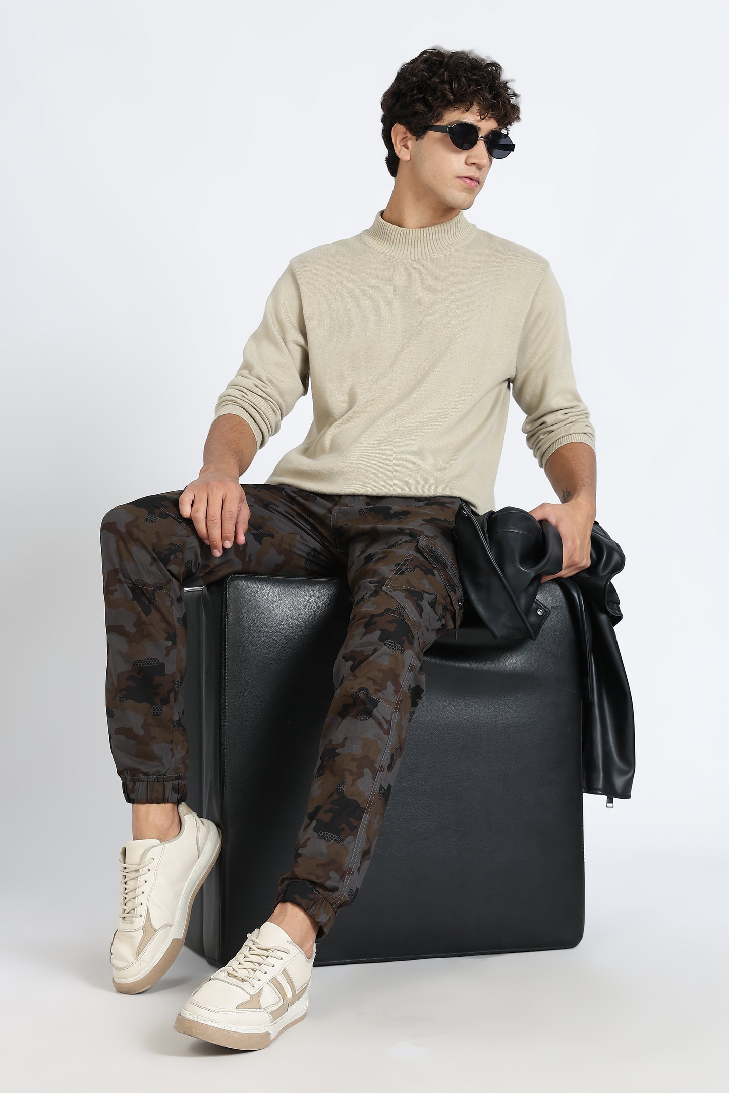 Men's Grey Dyanmic Motion Military Print Jogger Cotton