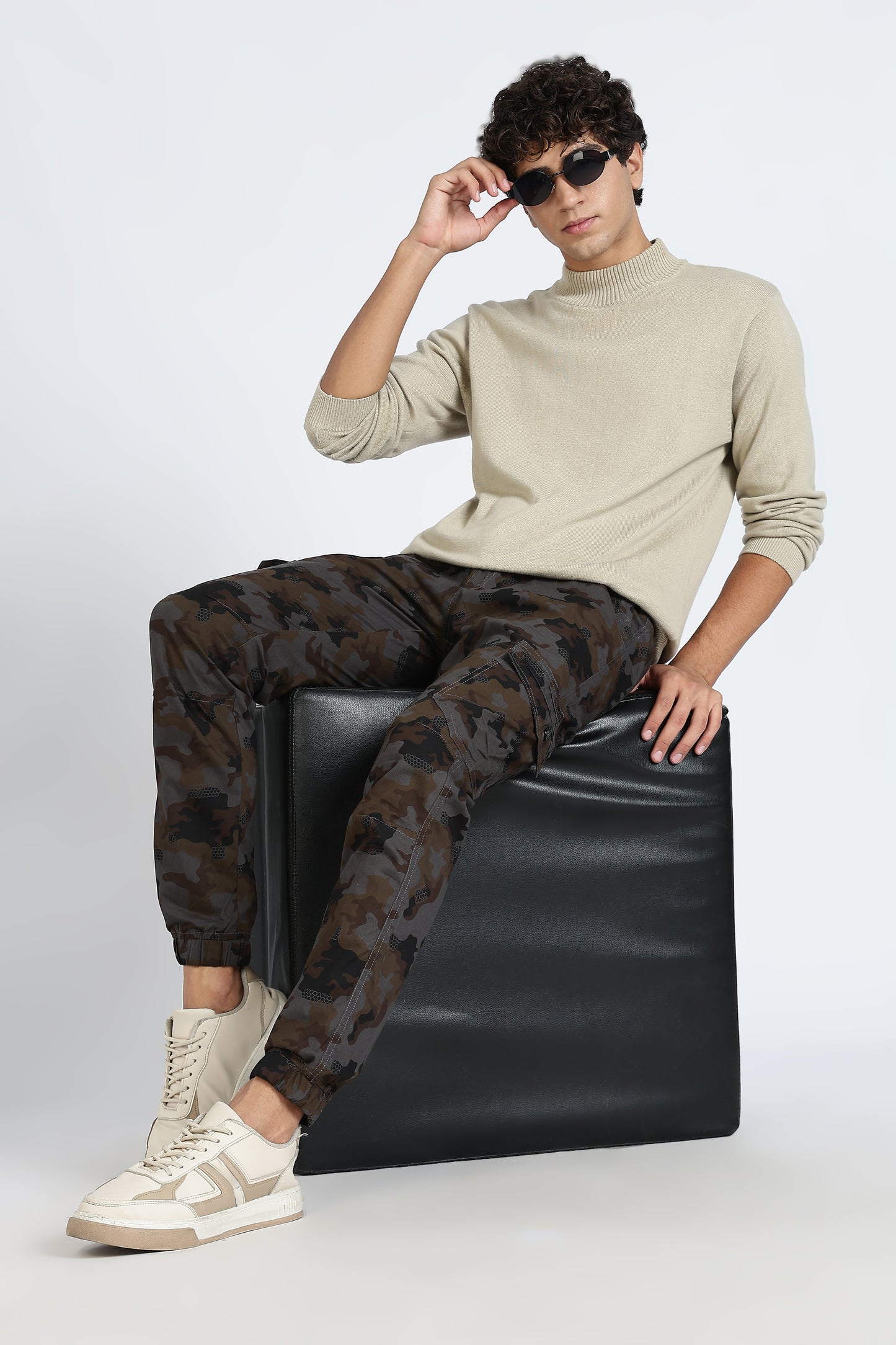 Men's Grey Dyanmic Motion Military Print Jogger Cotton
