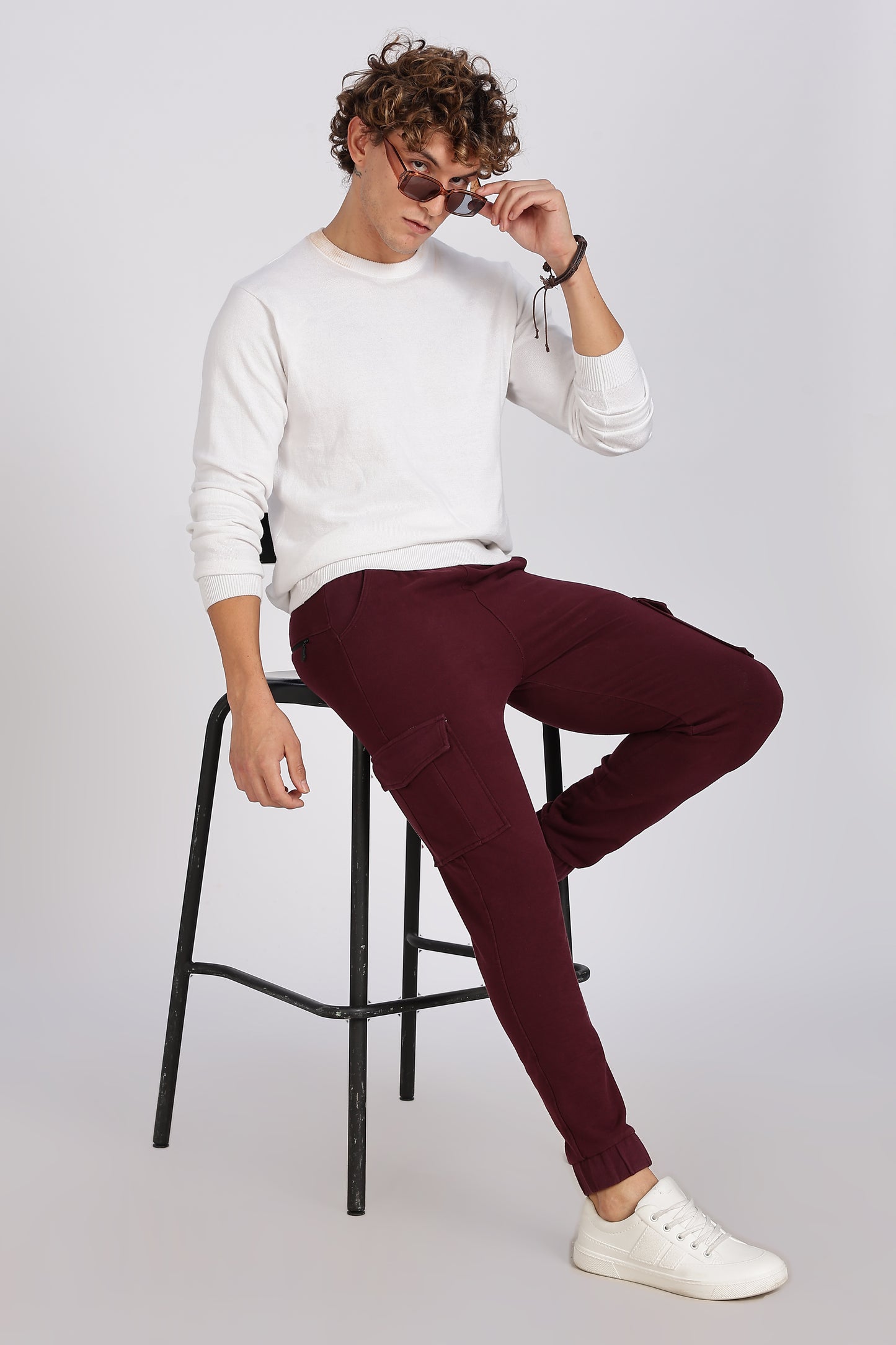 Men's Maroon Superior Fit Cargo Joggers