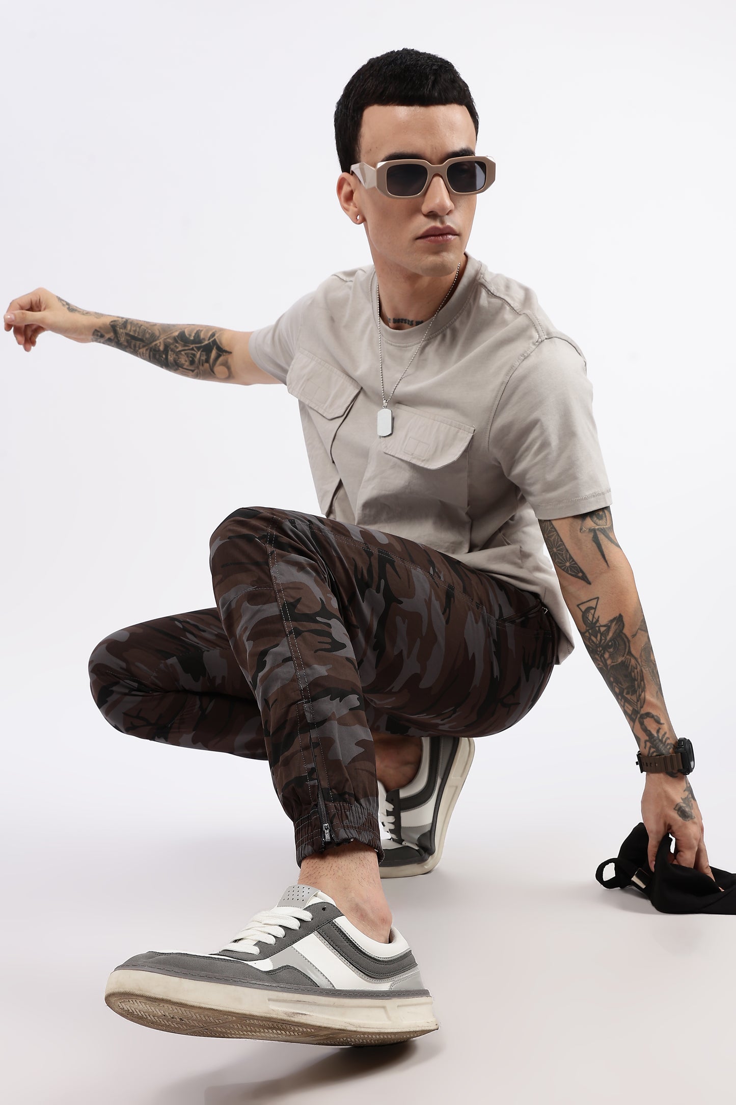 Men's Grey Military Printed Jogger