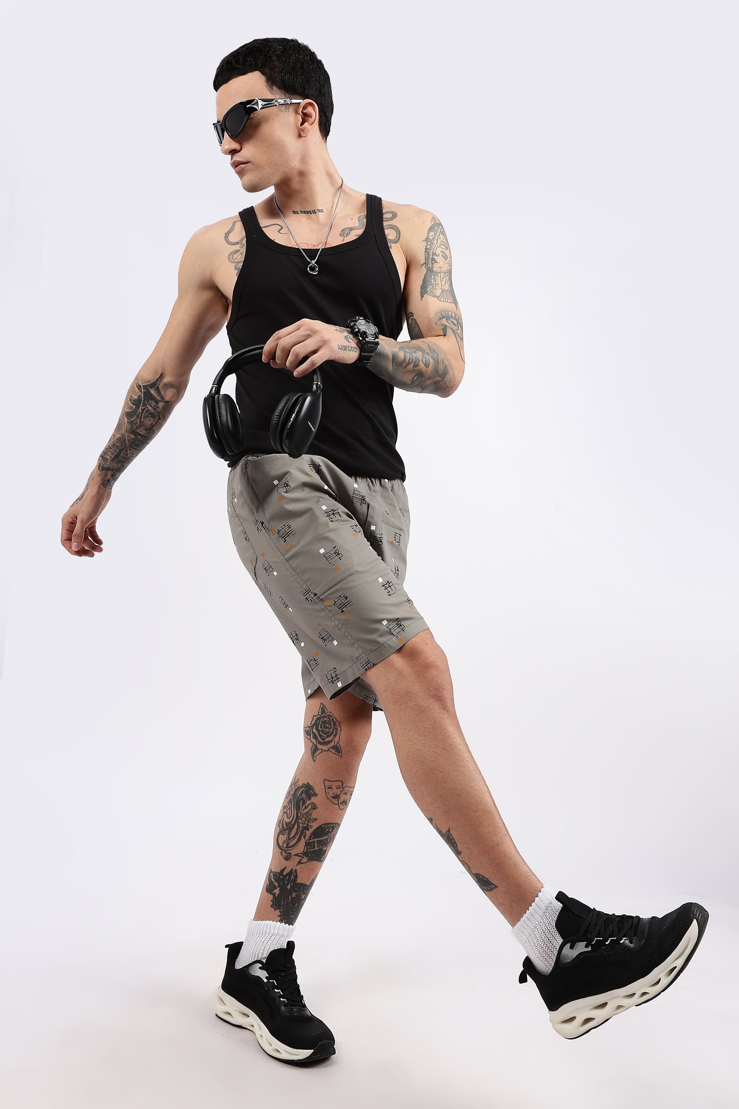 Men's Grey Coastal Comfort Printed Bermuda Cotton Travel