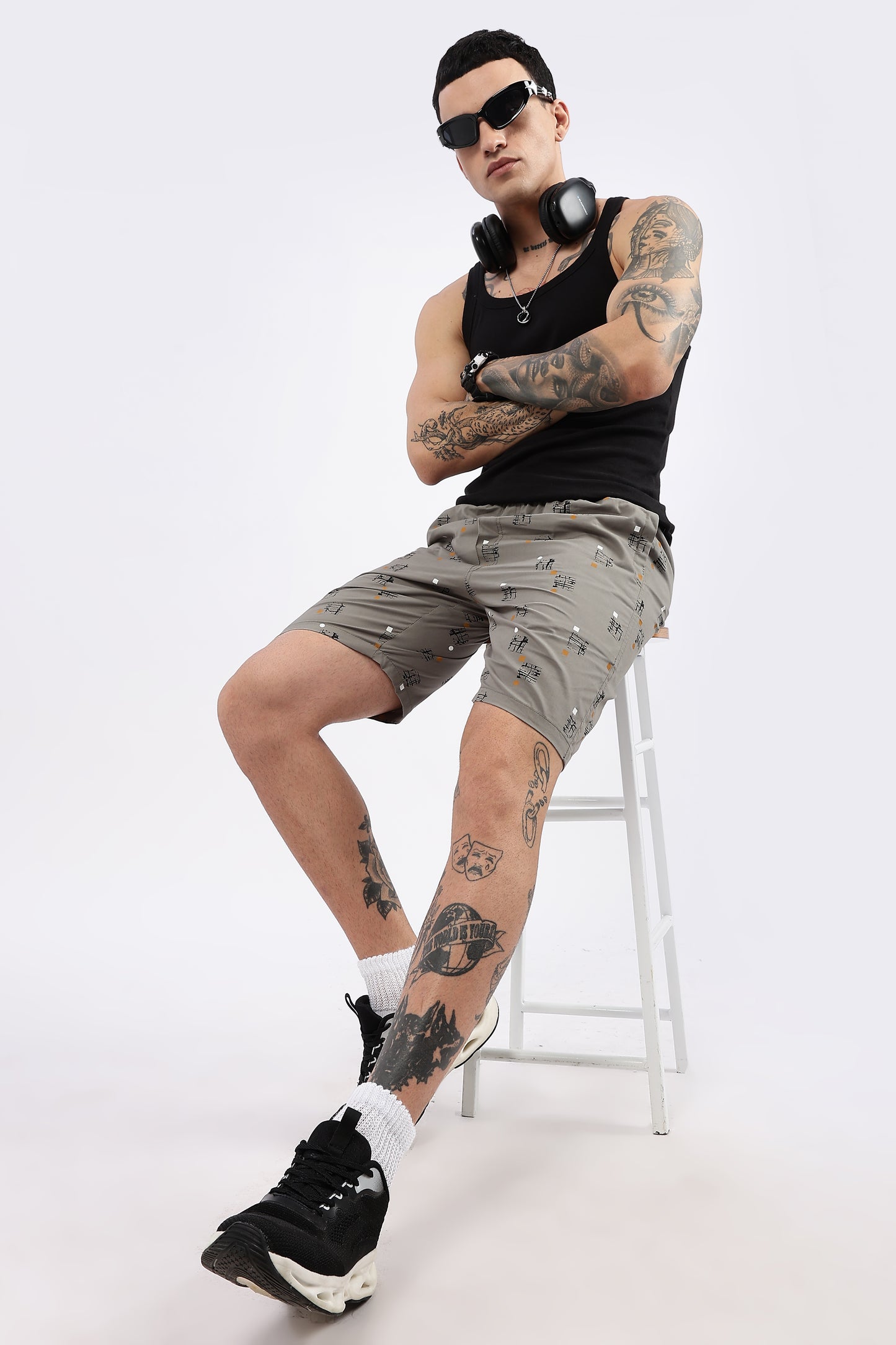 Men's Grey Coastal Comfort Printed Bermuda Cotton Travel