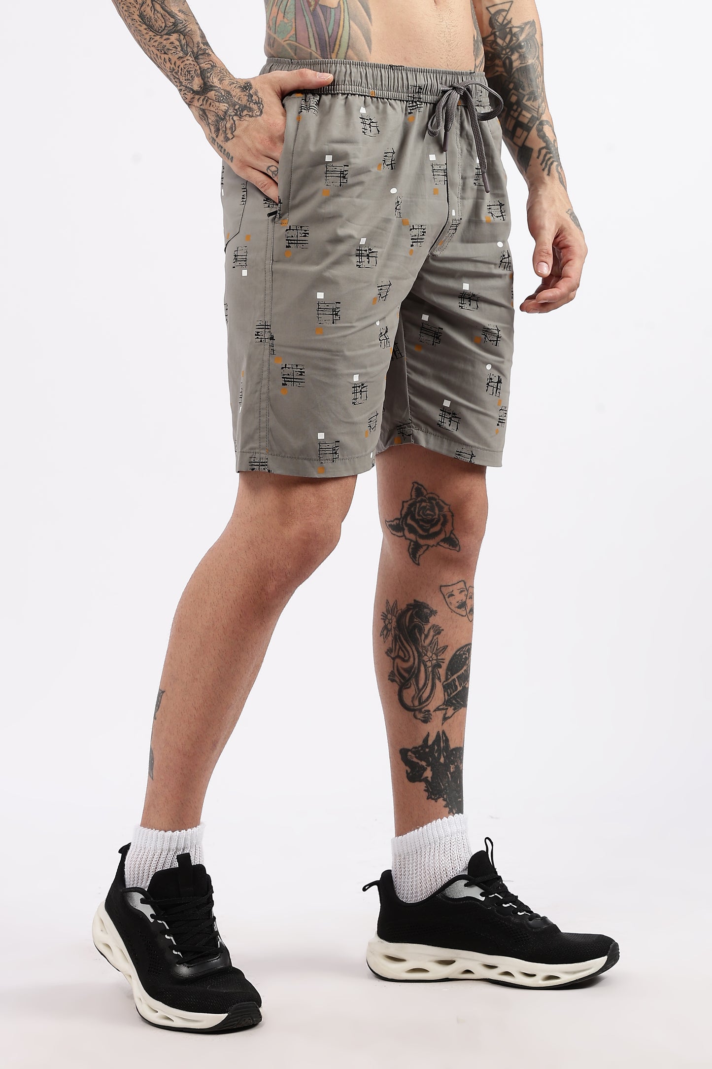 Men's Grey Coastal Comfort Printed Bermuda Cotton Travel