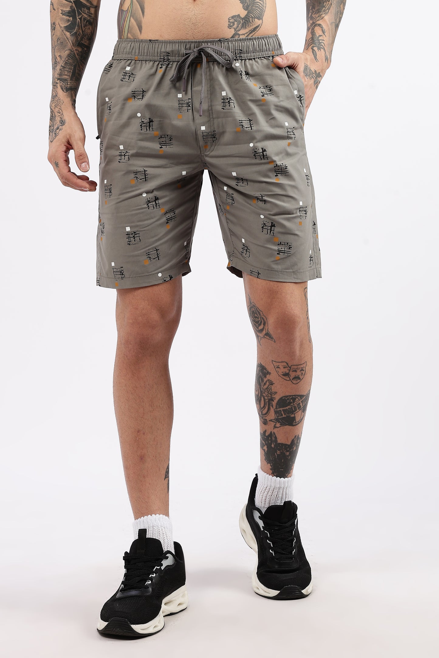 Men's Grey Coastal Comfort Printed Bermuda Cotton Travel