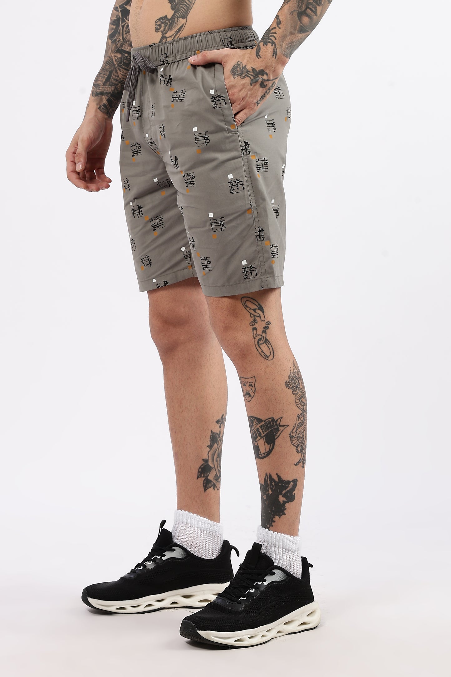 Men's Grey Coastal Comfort Printed Bermuda Cotton Travel