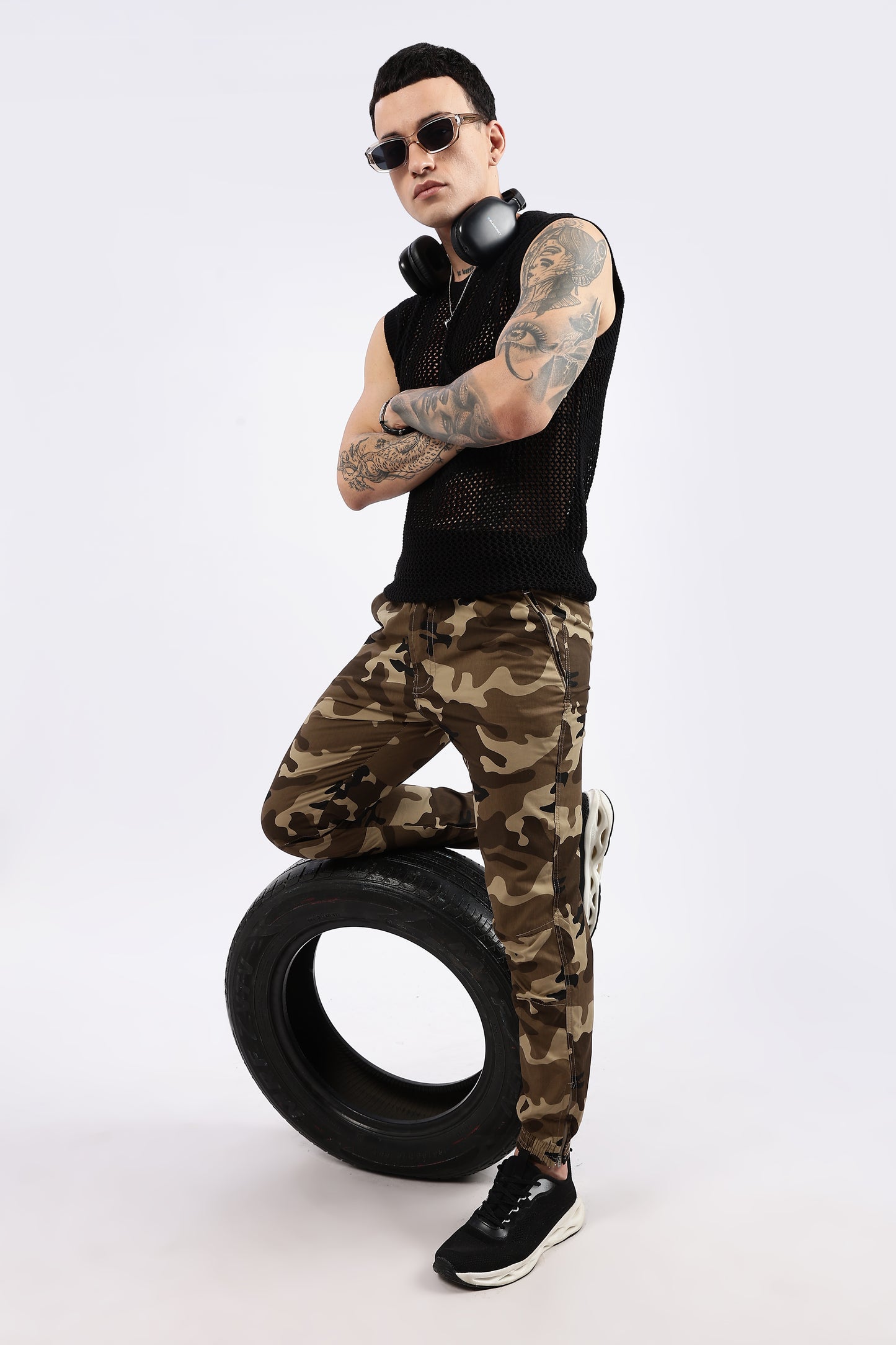 Men's Light Brown Military Printed Jogger