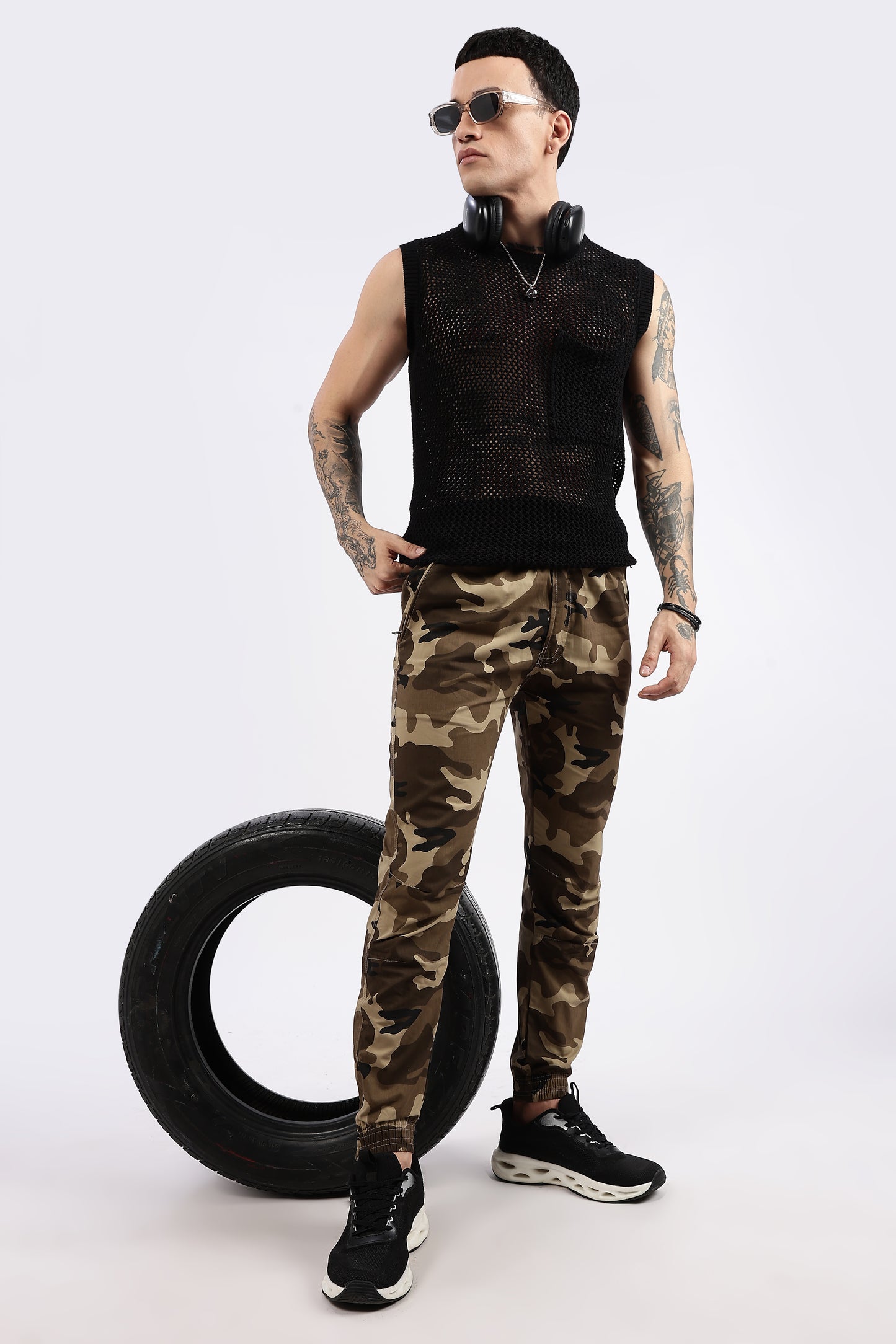 Men's Light Brown Military Printed Jogger