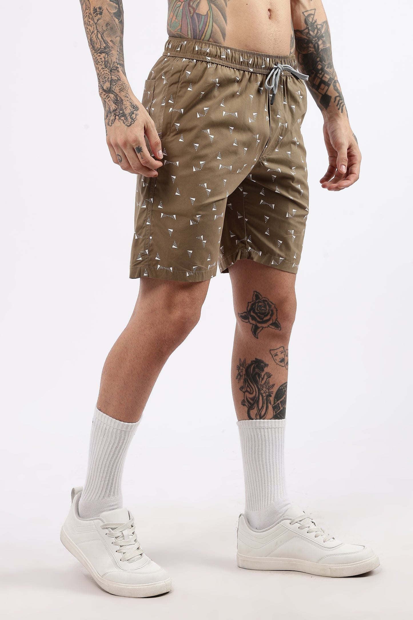 Men's Beige Coastal Comfort Printed Bermuda Cotton Travel