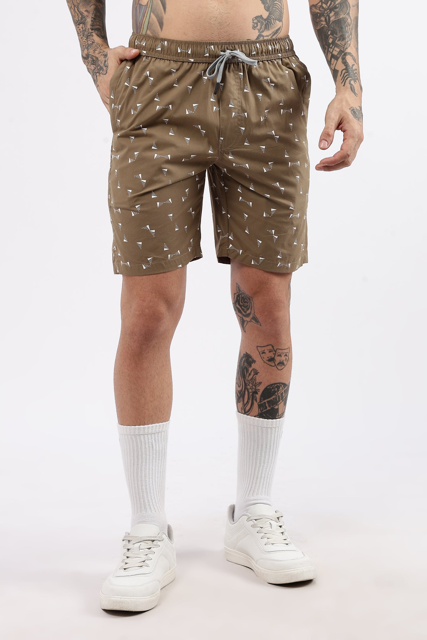 Men's Beige Coastal Comfort Printed Bermuda Cotton Travel