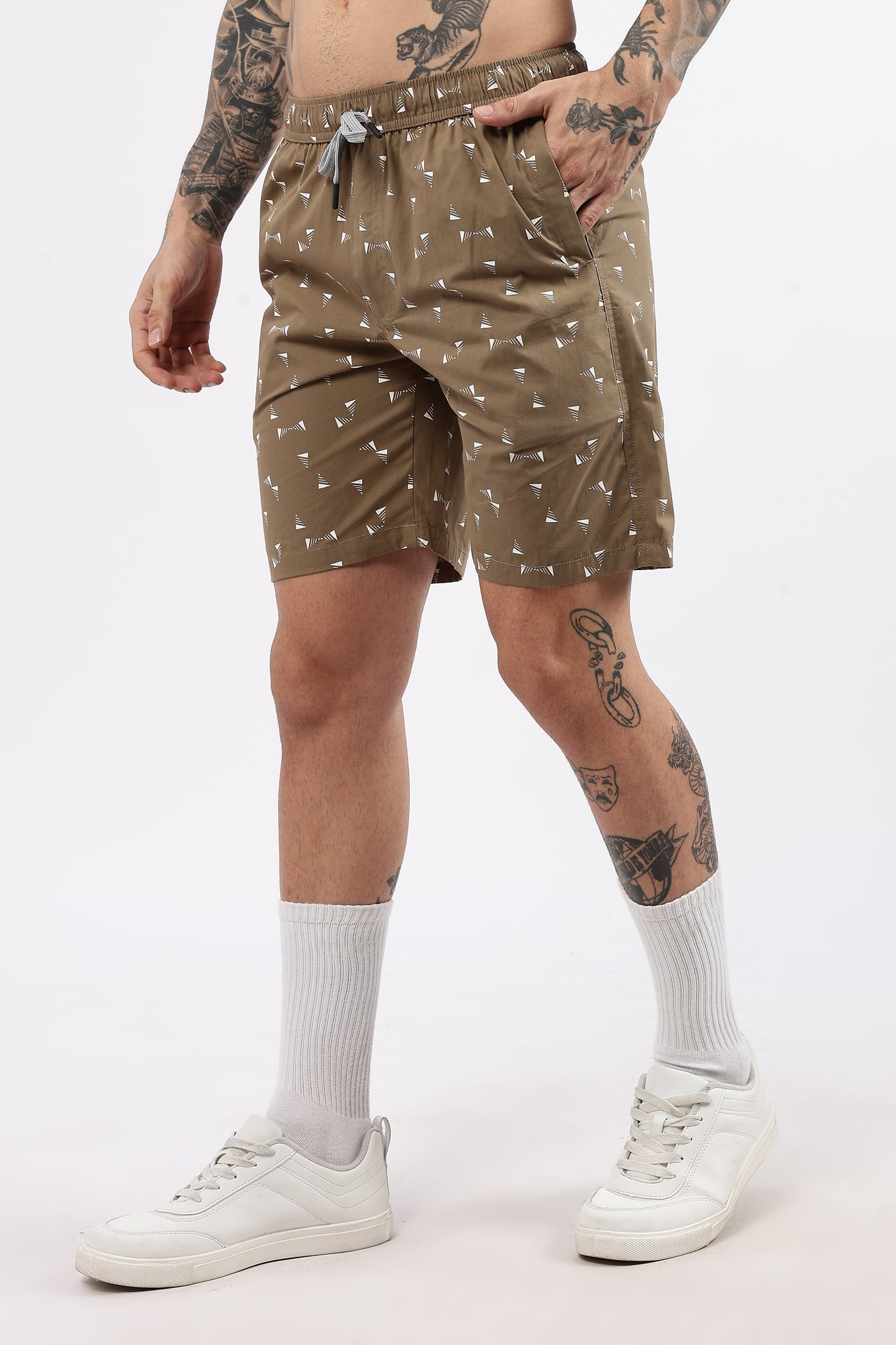 Men's Beige Coastal Comfort Printed Bermuda Cotton Travel
