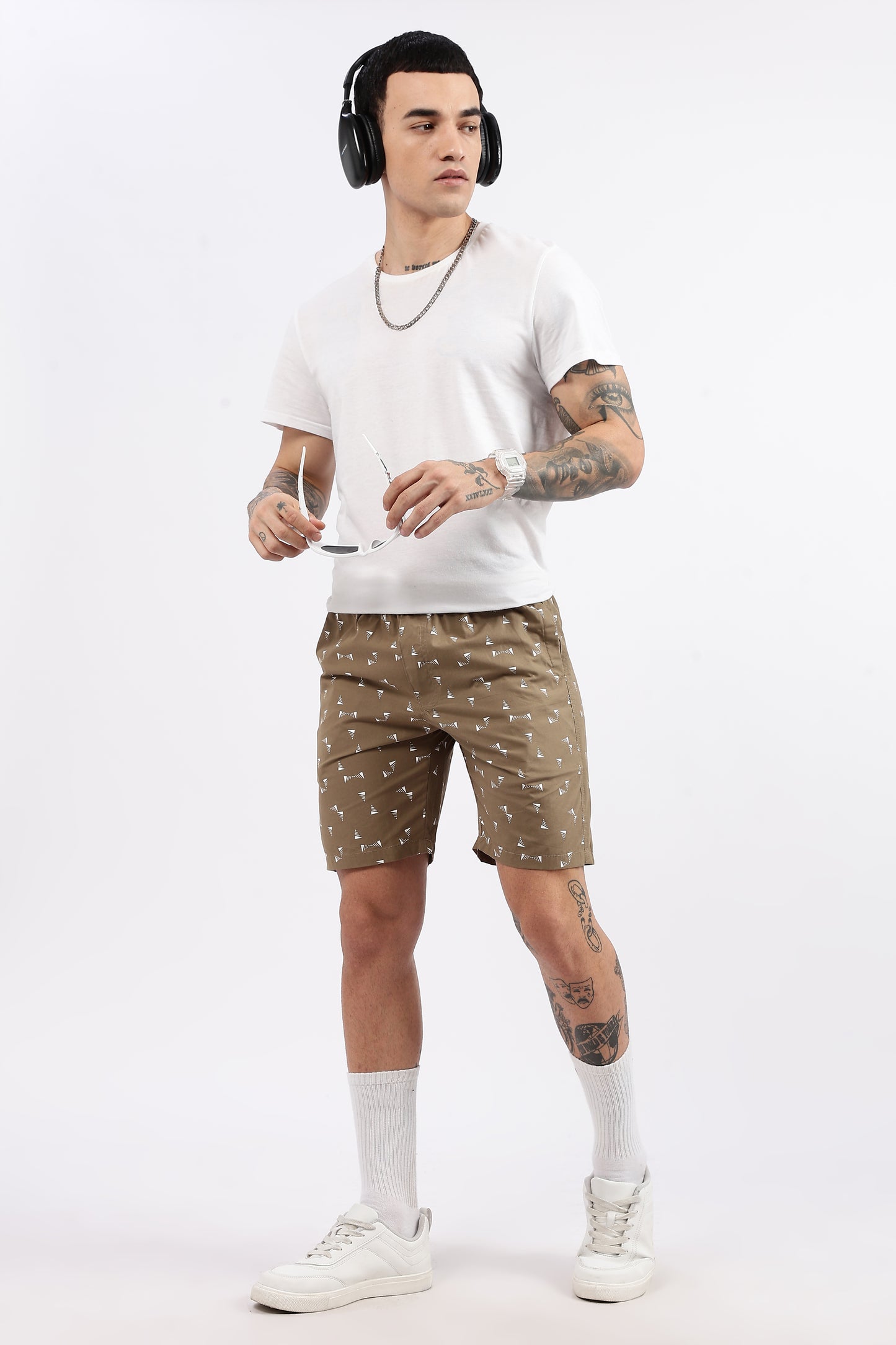 Men's Beige Coastal Comfort Printed Bermuda Cotton Travel