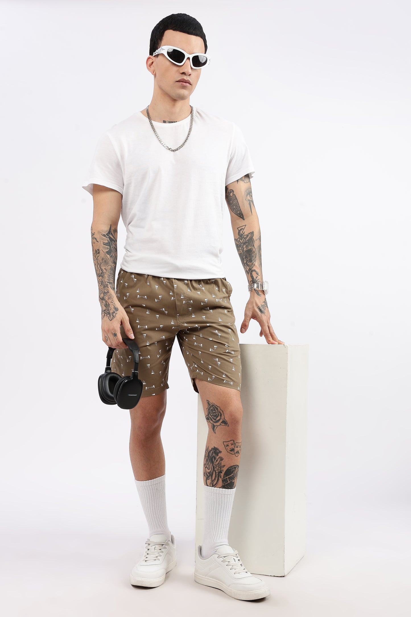 Men's Beige Coastal Comfort Printed Bermuda Cotton Travel