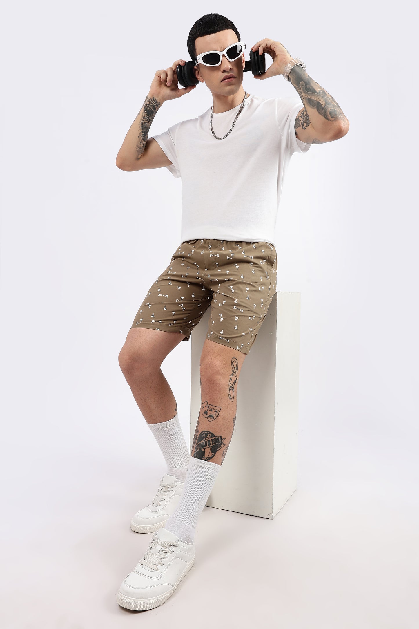 Men's Beige Coastal Comfort Printed Bermuda Cotton Travel
