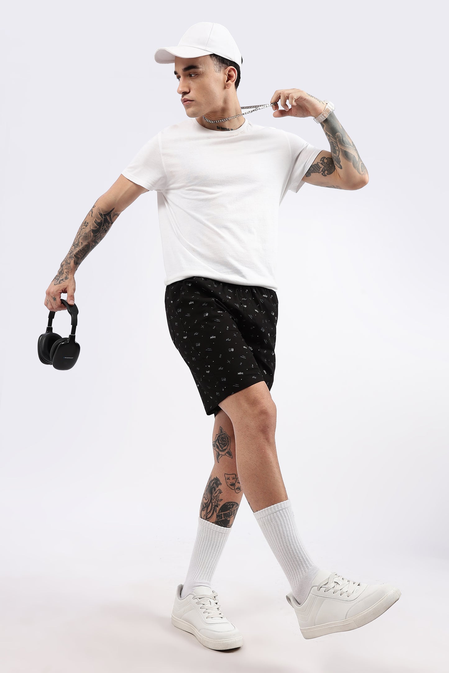 Men's Black Coastal Comfort Printed Bermuda Cotton Travel