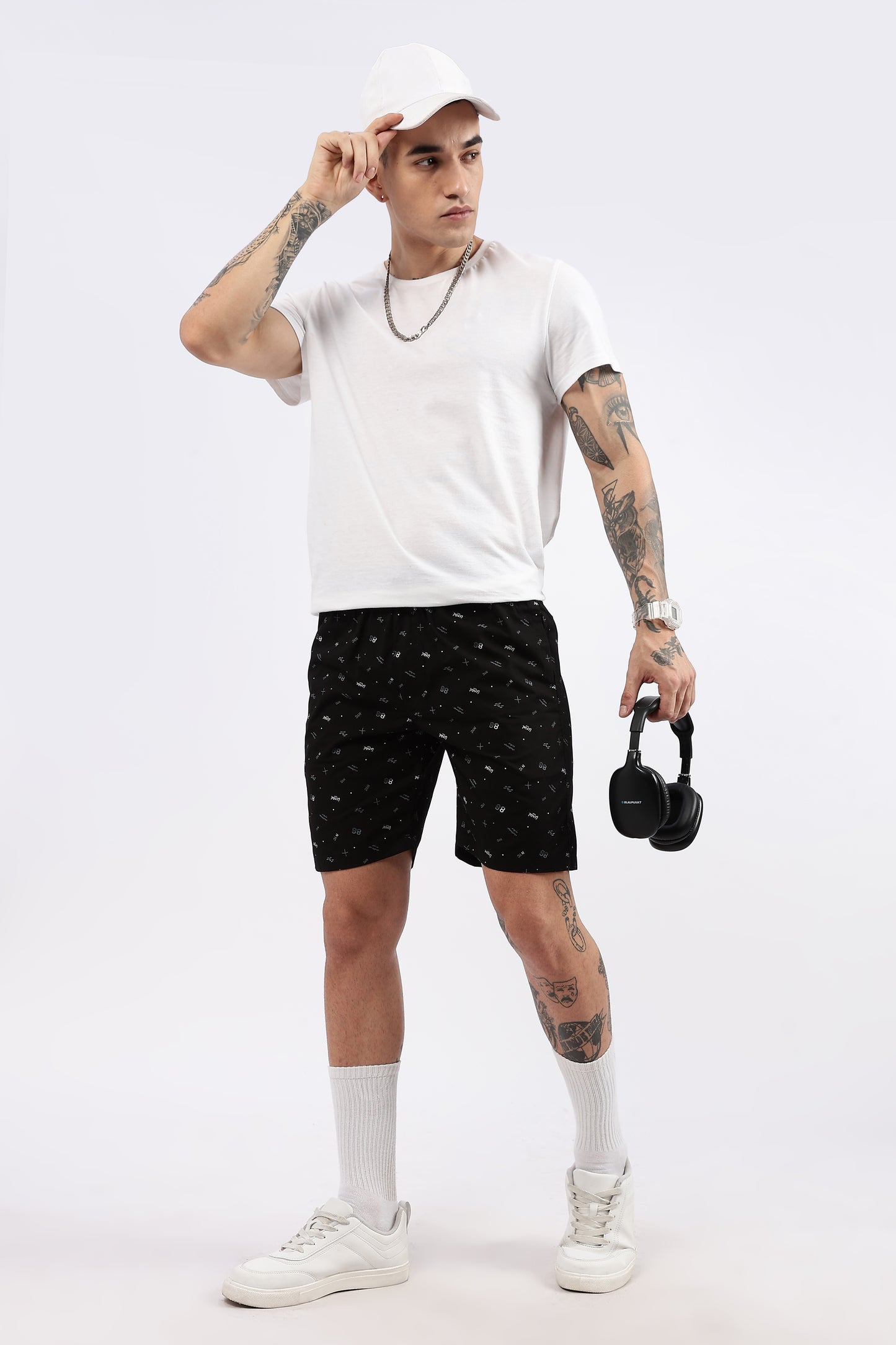 Men's Black Coastal Comfort Printed Bermuda Cotton Travel