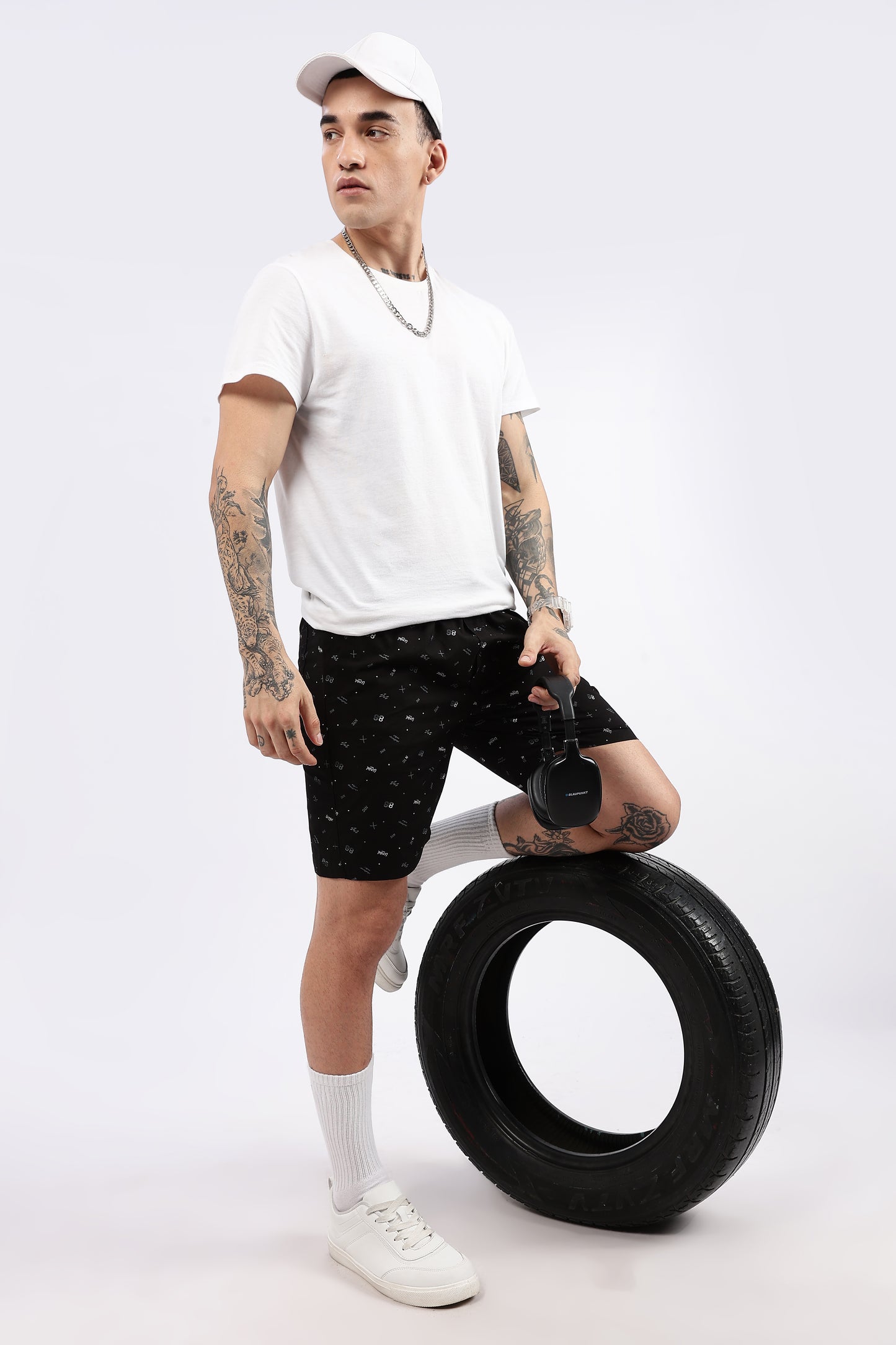 Men's Black Coastal Comfort Printed Bermuda Cotton Travel