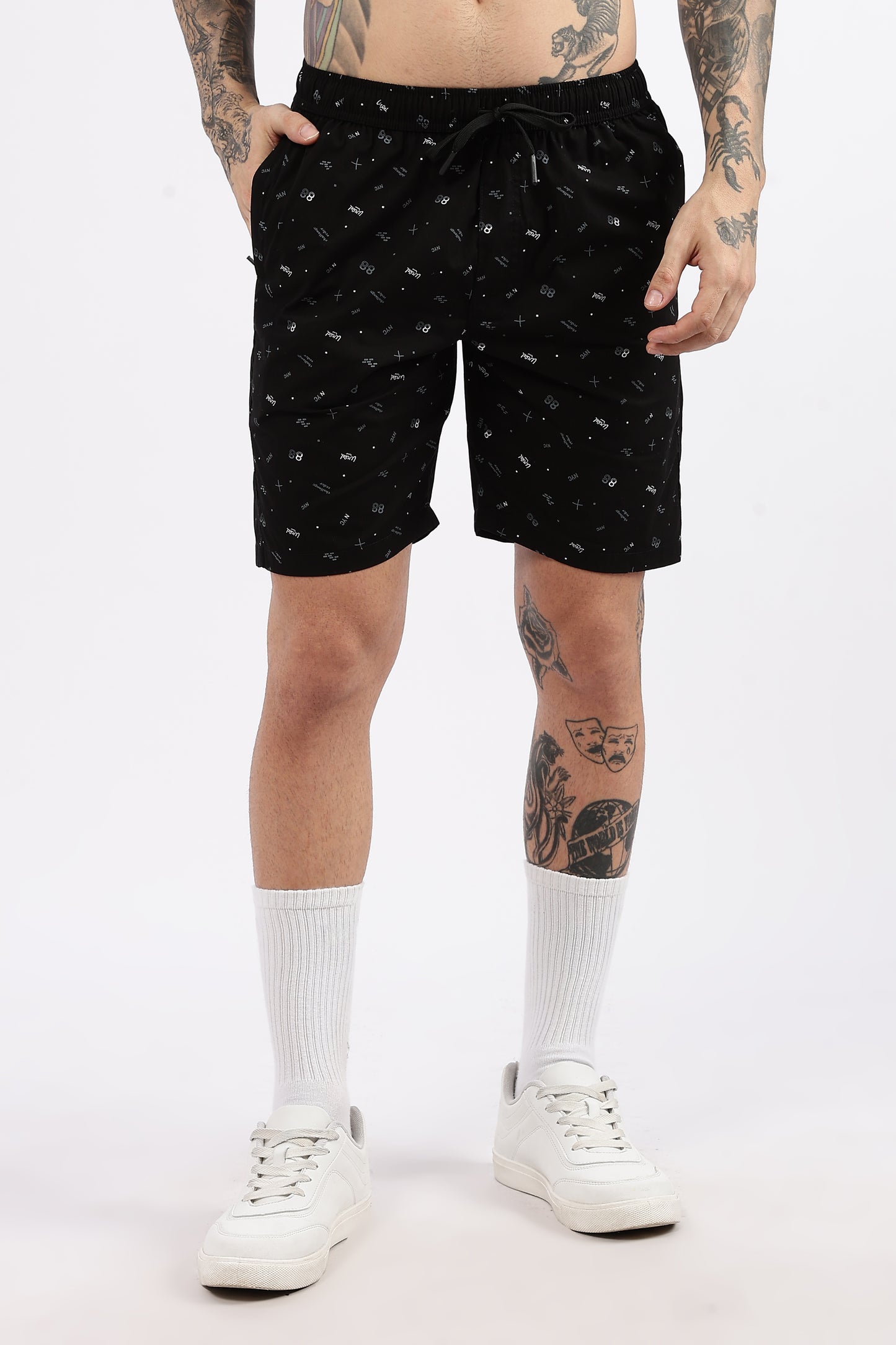 Men's Black Coastal Comfort Printed Bermuda Cotton Travel