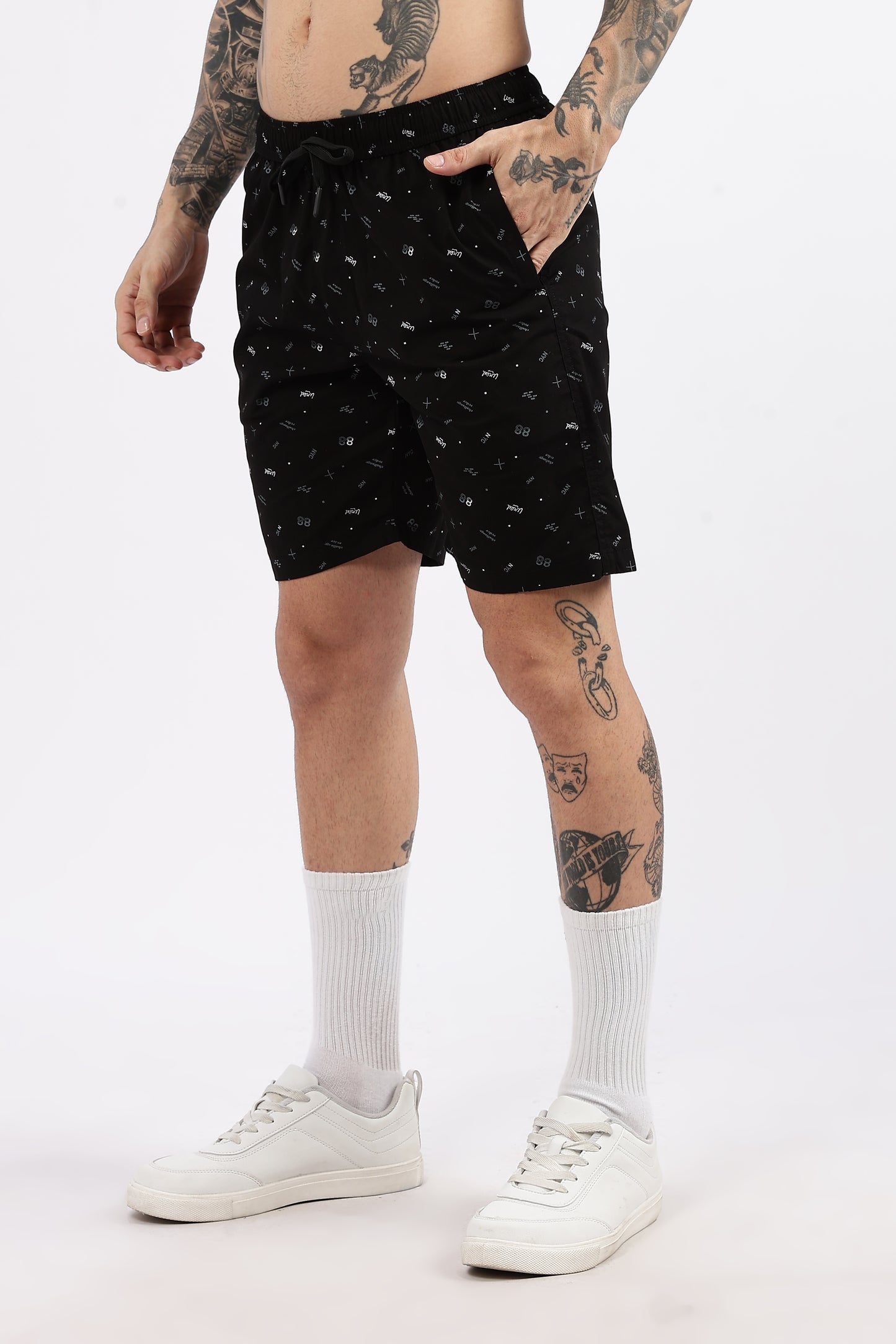 Men's Black Coastal Comfort Printed Bermuda Cotton Travel