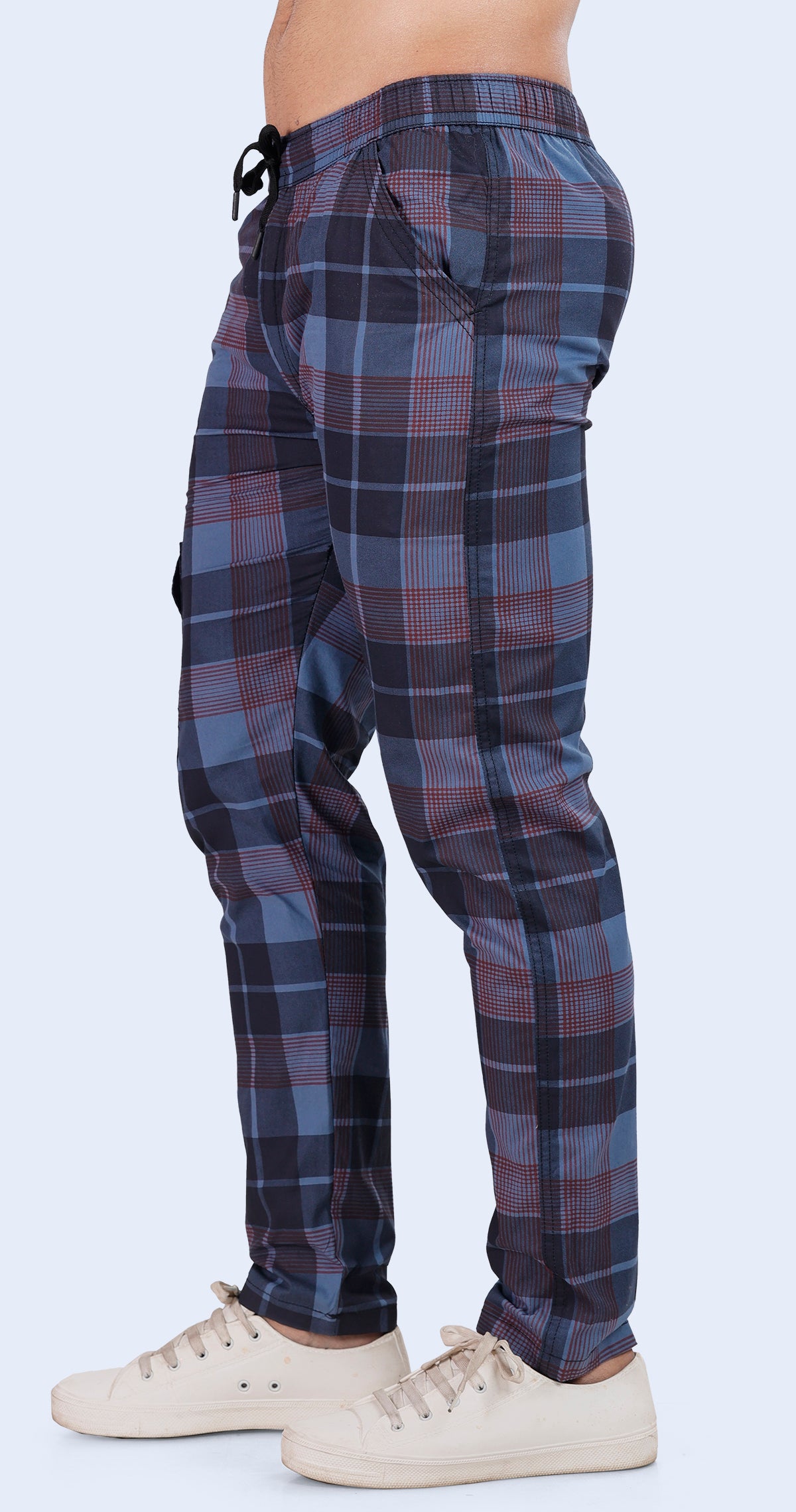 Men's Blue with Grey Cozy Comfort Pyjama Pants Check Print Comfort Cotton
