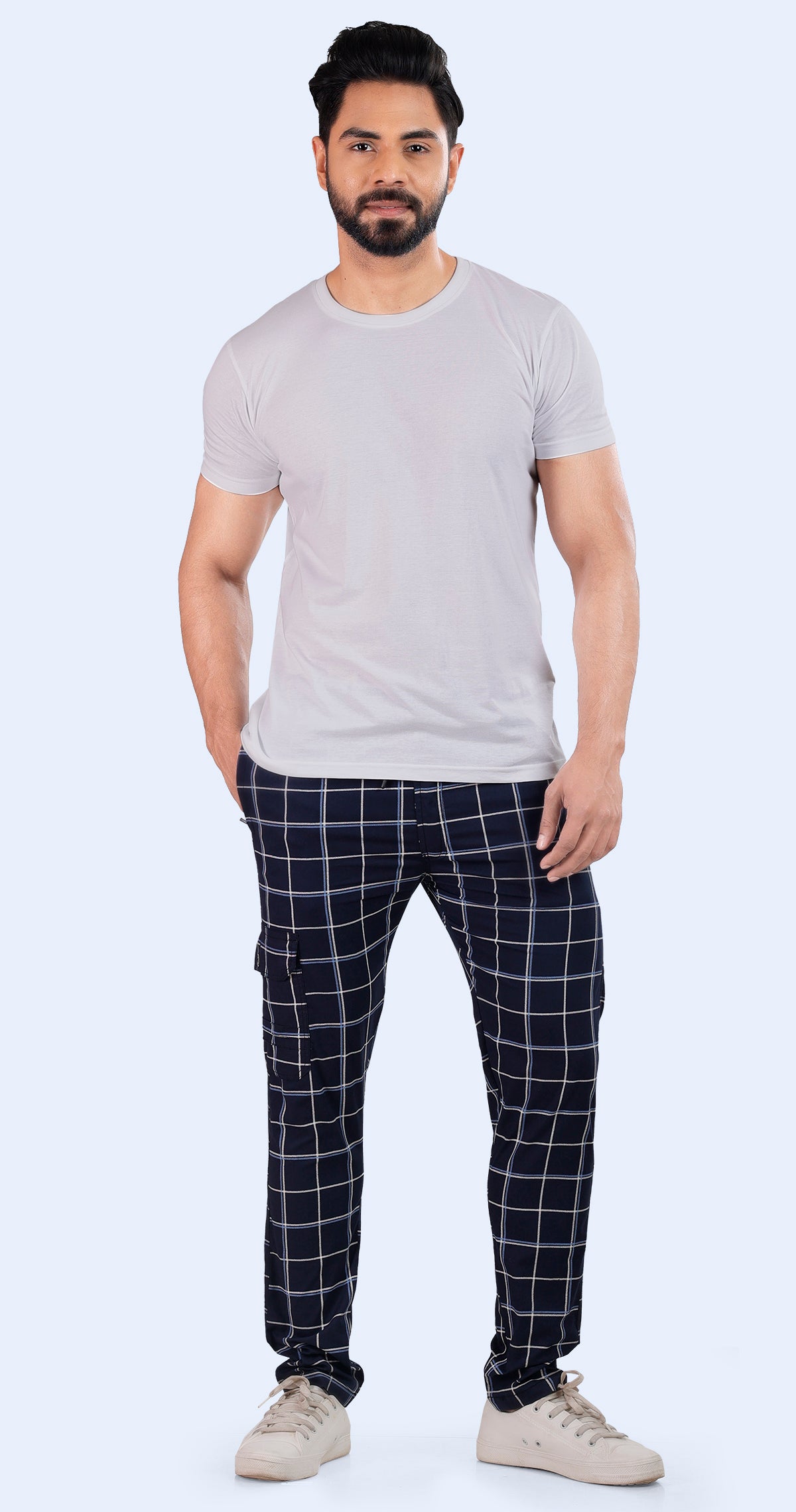Men's Blue with white Cozy Comfort Pyjama Pants Check Print Comfort Cotton