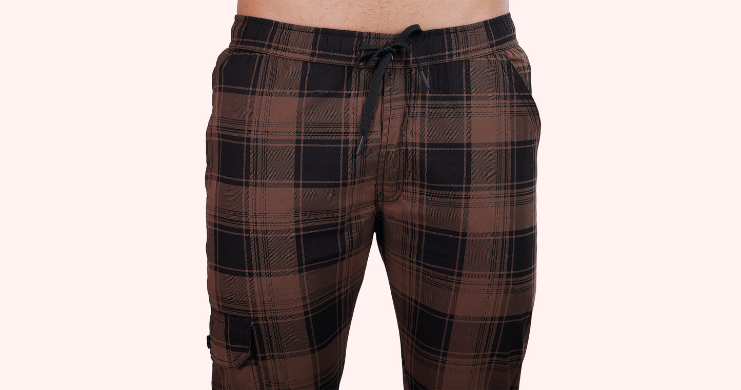 Men's Brown Cozy Comfort Pyjama Pants Check Print Comfort Cotton