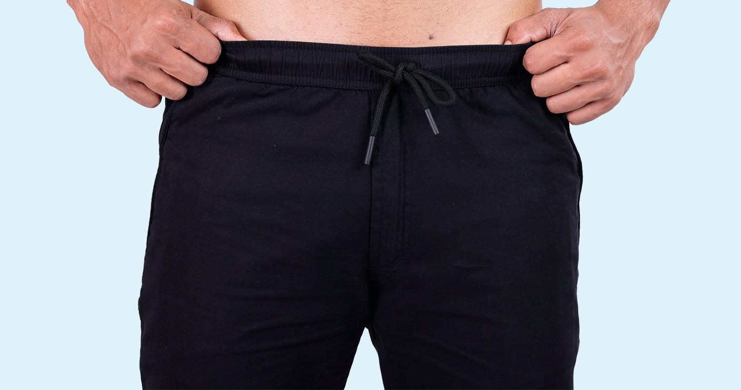 Men's Black Sporty Track Solid Jogger Cotton