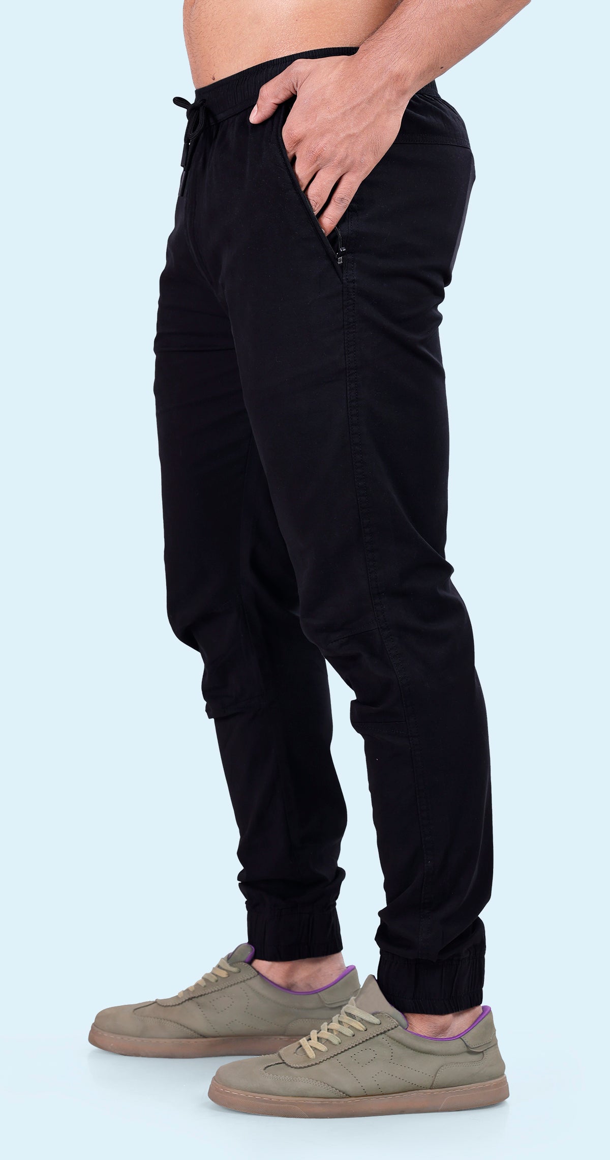 Men's Black Sporty Track Solid Jogger Cotton