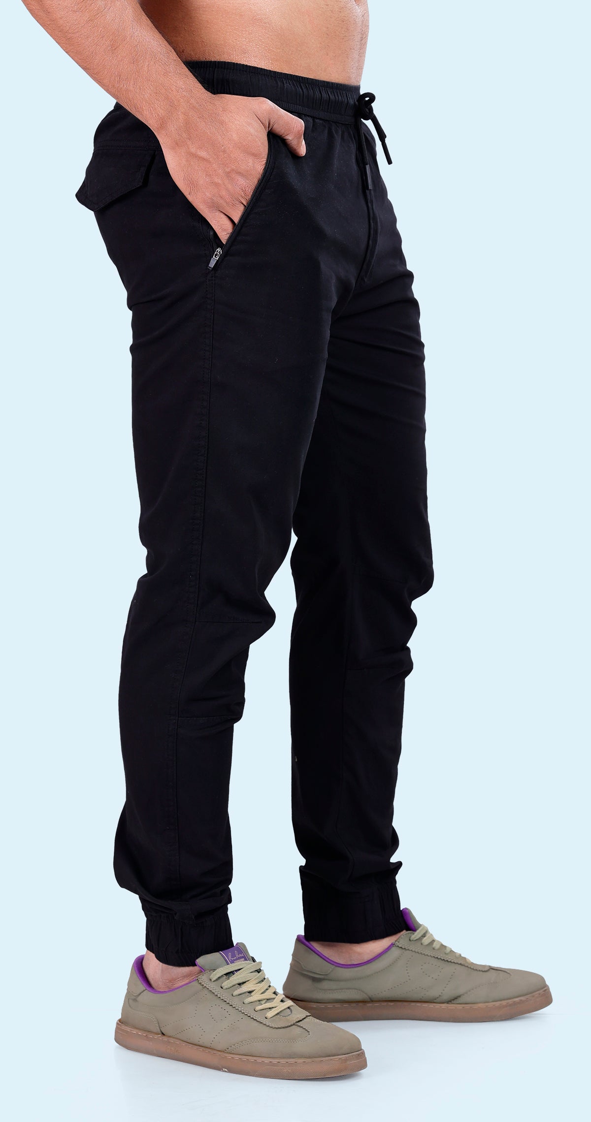 Men's Black Sporty Track Solid Jogger Cotton