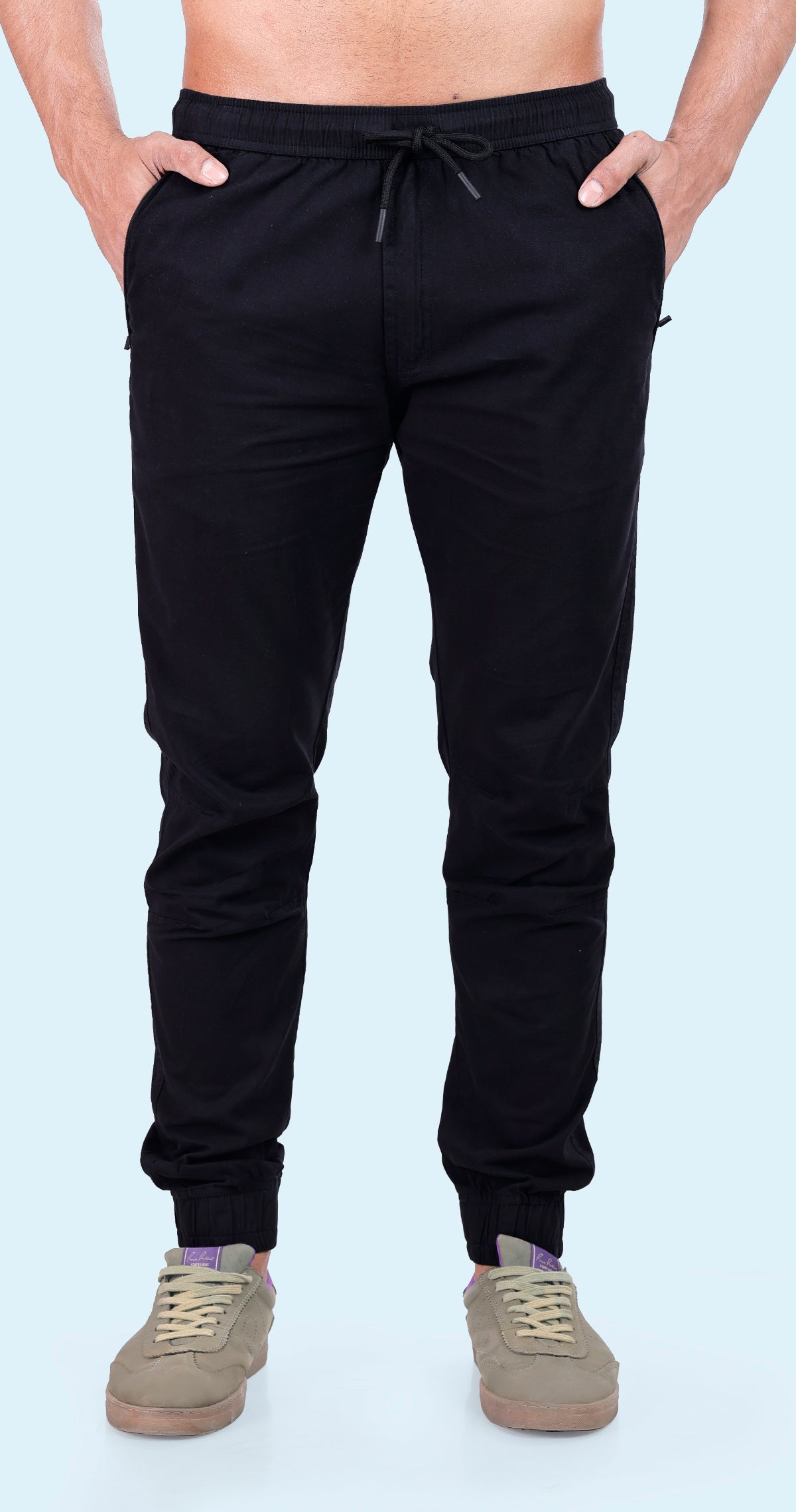Men's Black Sporty Track Solid Jogger Cotton