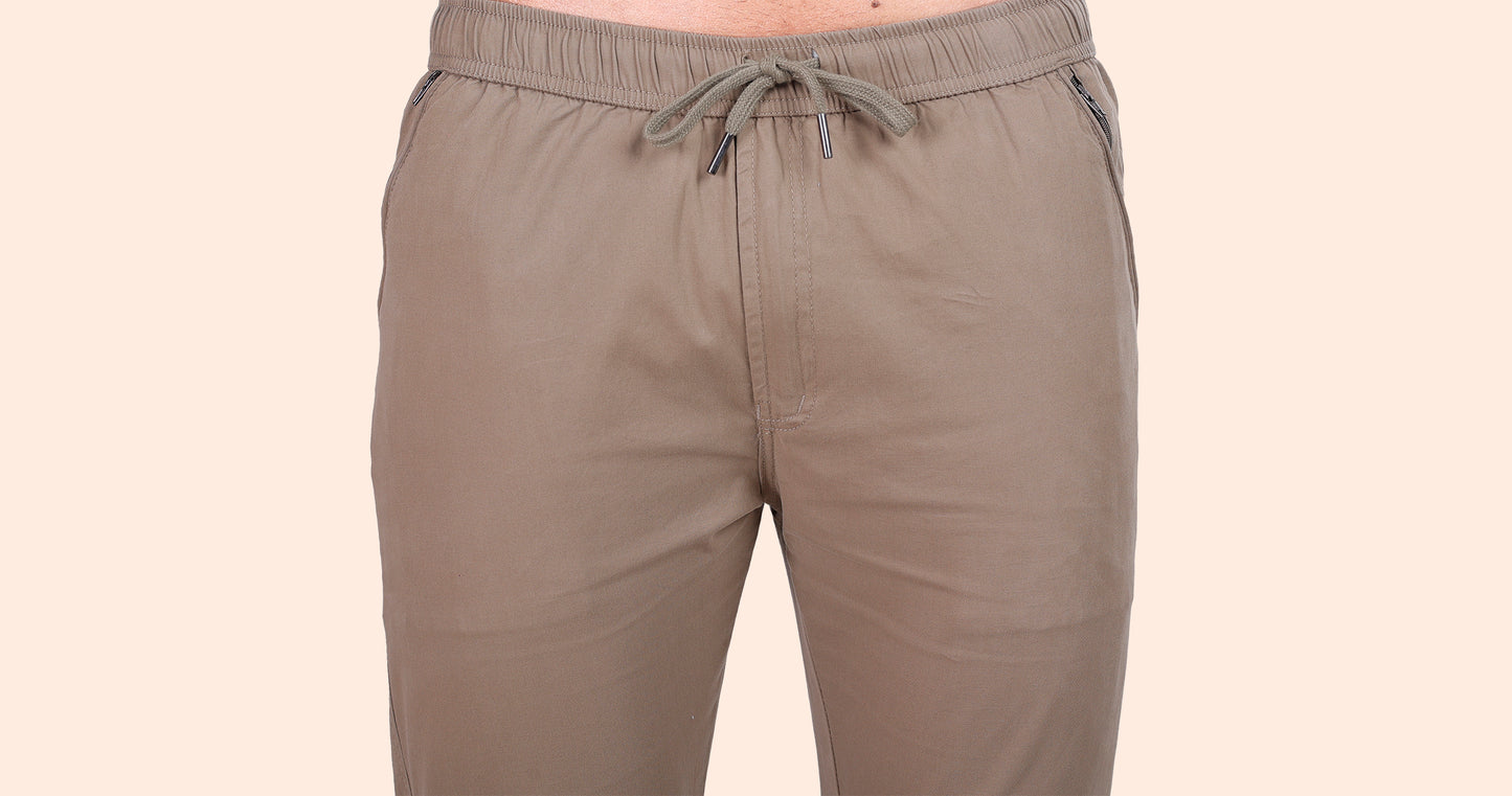 Men's Warm Olive Sporty Track Solid Jogger Cotton