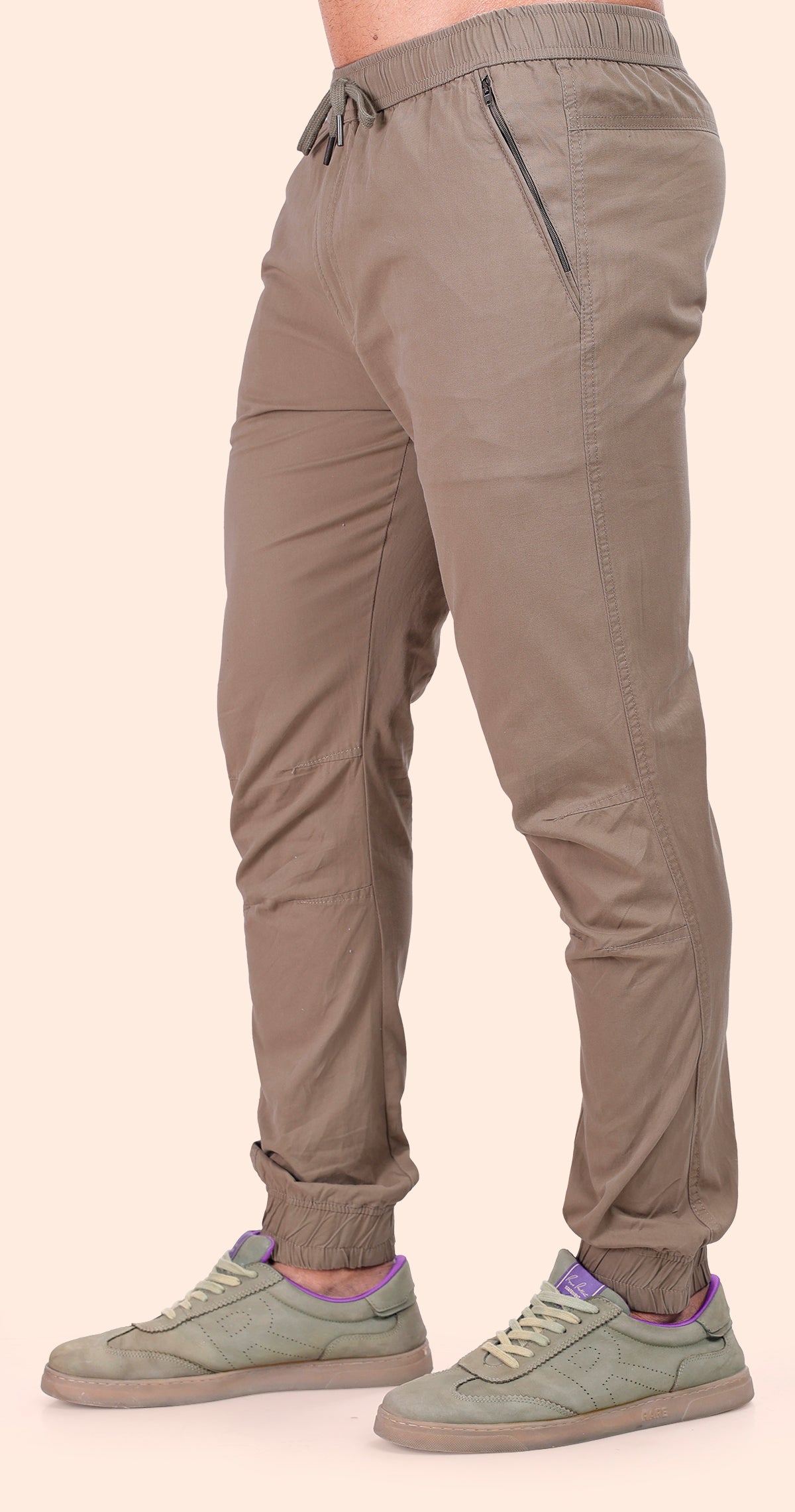 Men's Warm Olive Sporty Track Solid Jogger Cotton