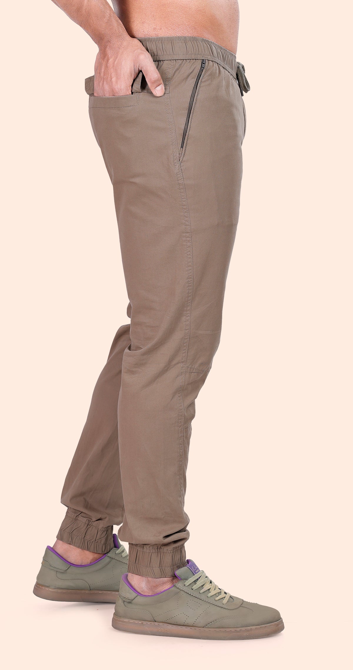 Men's Warm Olive Sporty Track Solid Jogger Cotton