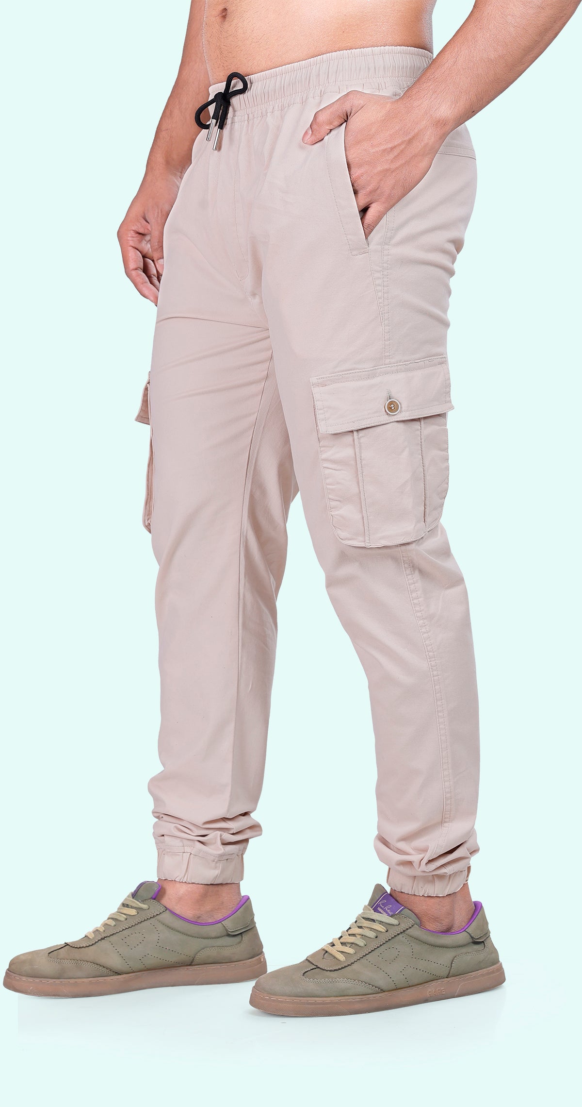 Men's Cream Athletic Flow Solid Jogger Cotton