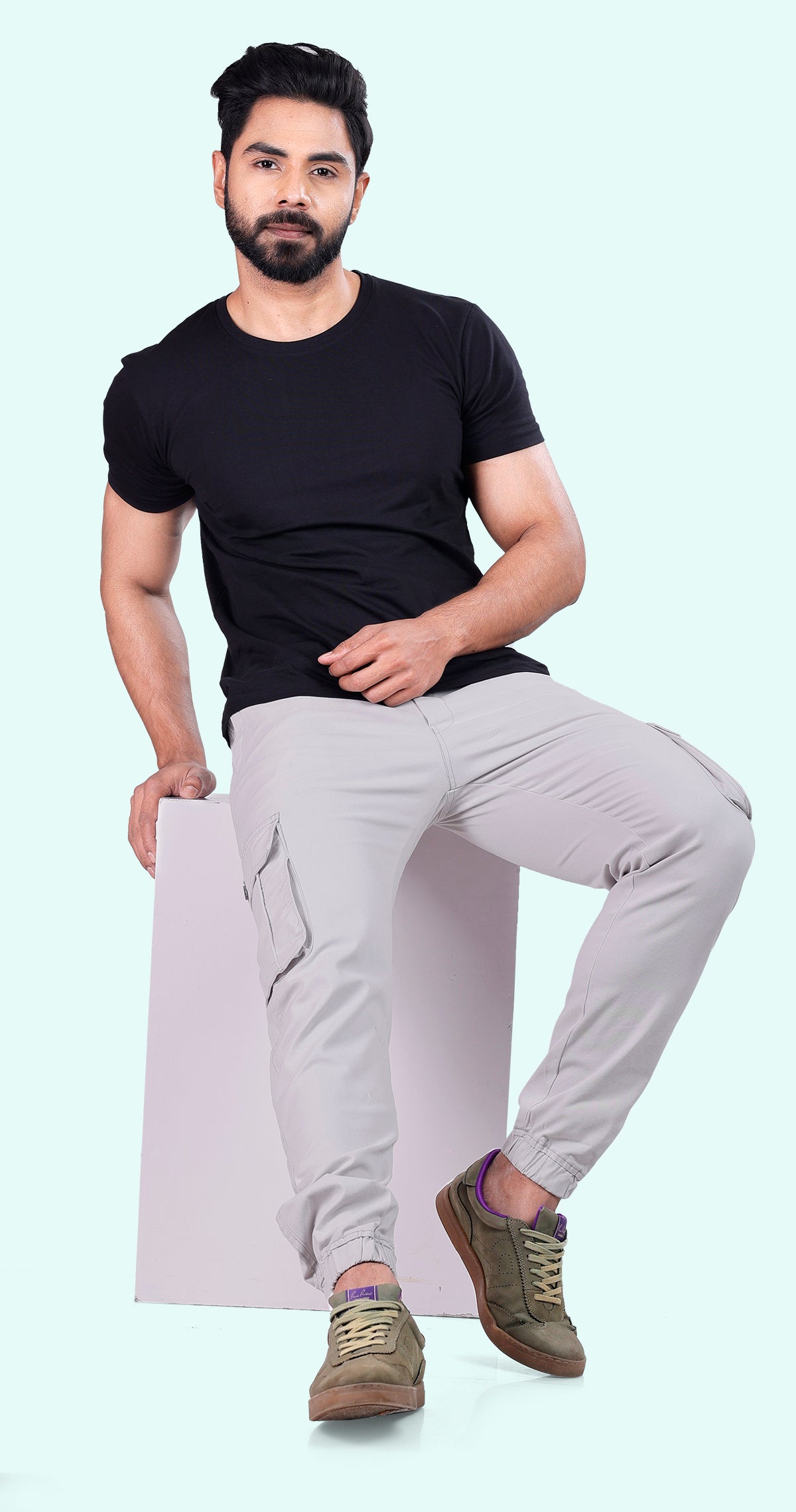 Men's Light Grey Athletic Flow Solid Jogger Cotton