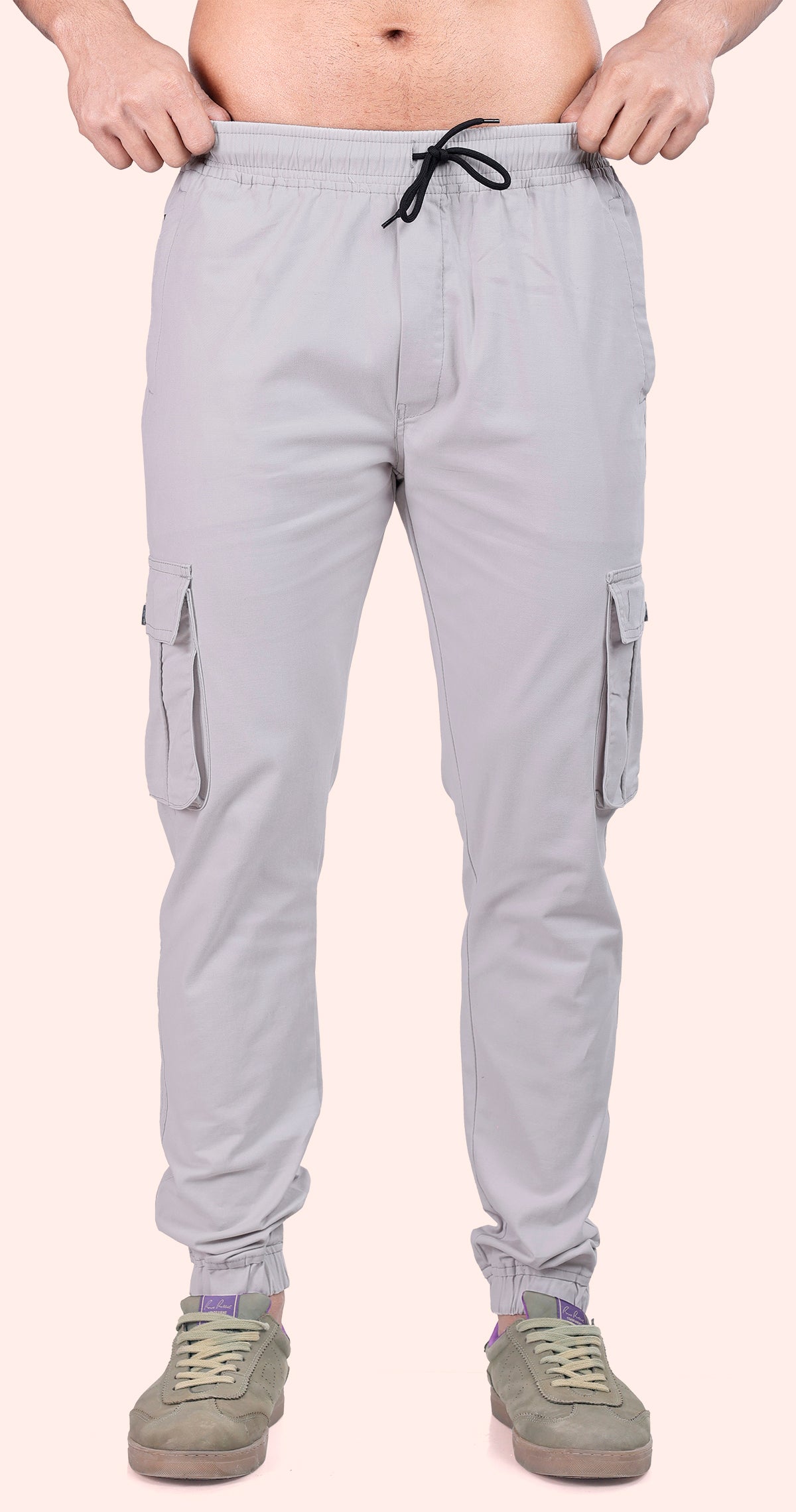 Men's Light Grey Athletic Flow Solid Jogger Cotton